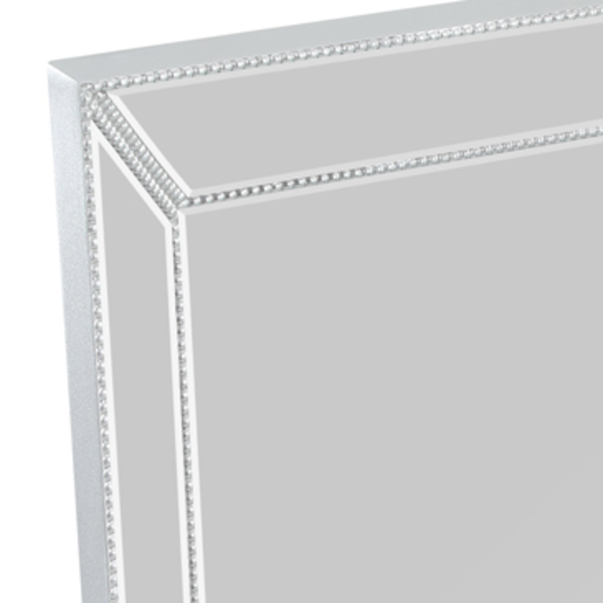 Silver Glass Beaded Room Floor Mirror with Beveled Picture Frame Edges