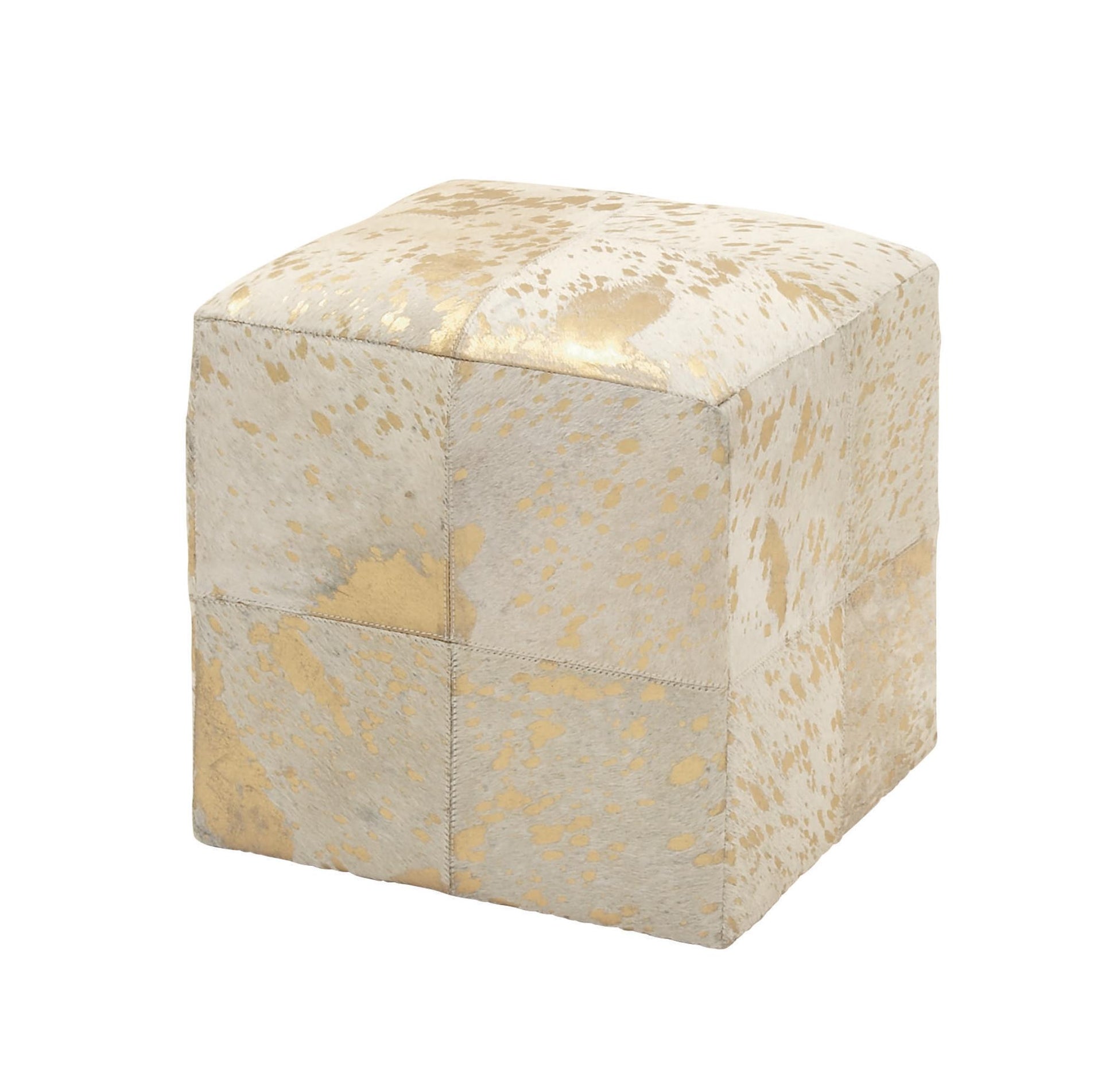 Leather Handmade Cowhide Living Room Stool with Patchwork Pattern