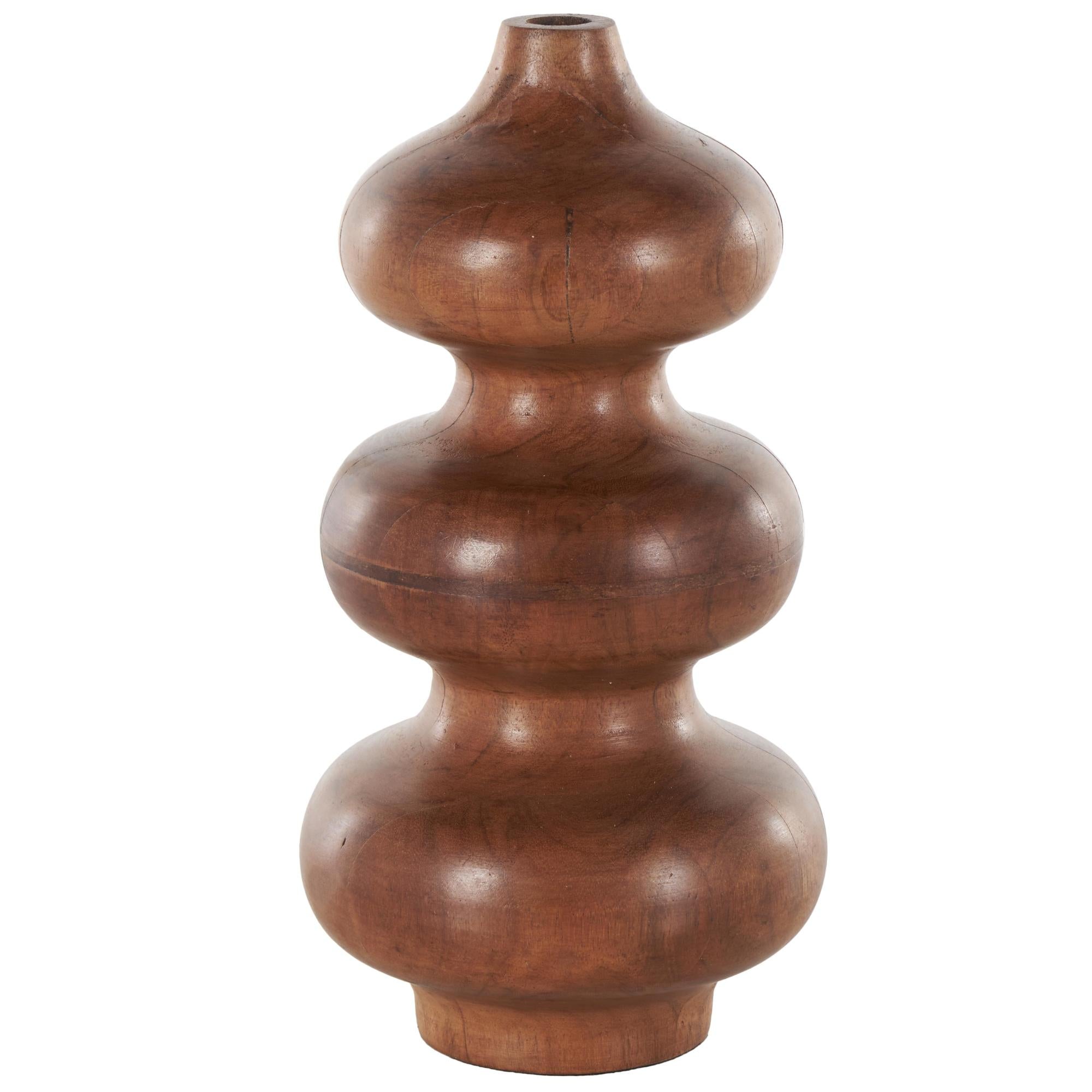 Geometric Brown Wood Bubble Decorative Vase with Natural Wood Grains