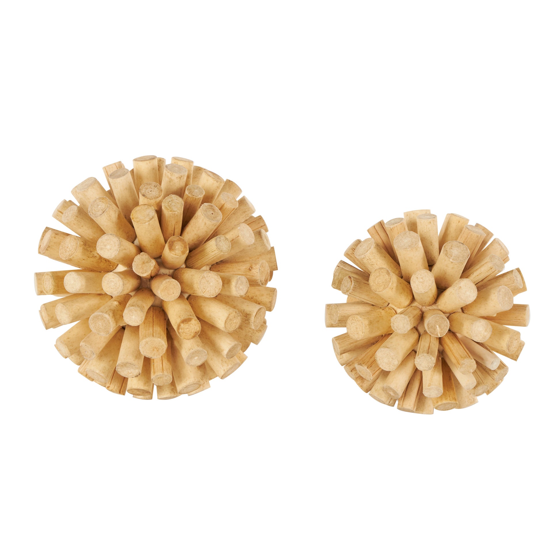 Set of 2 Brown Wood Handmade Tree Trunk Inspired Decorative Orbs & Vase Filler