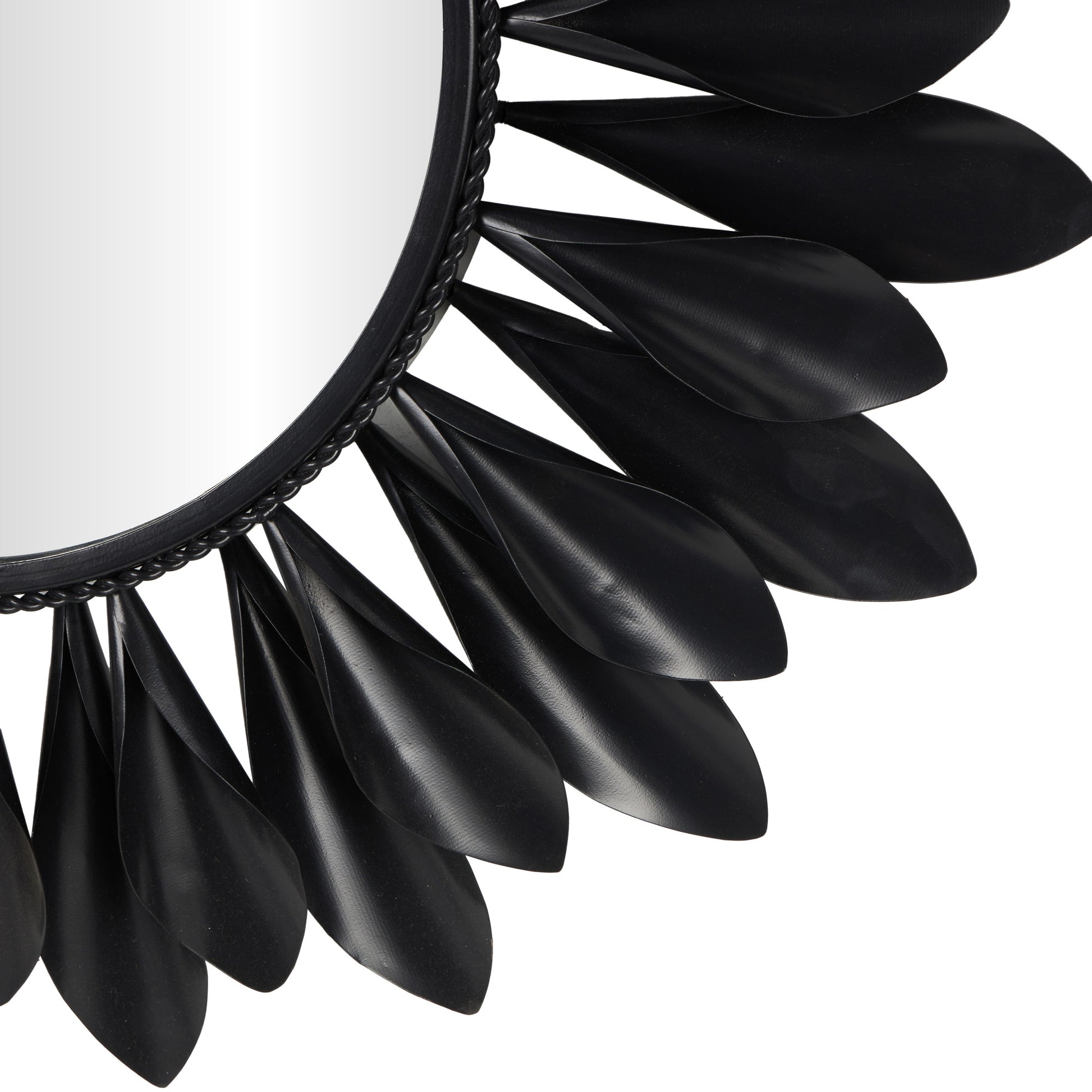 Black Metal Room Wall Mirror with Beaded Detailing and Leaves