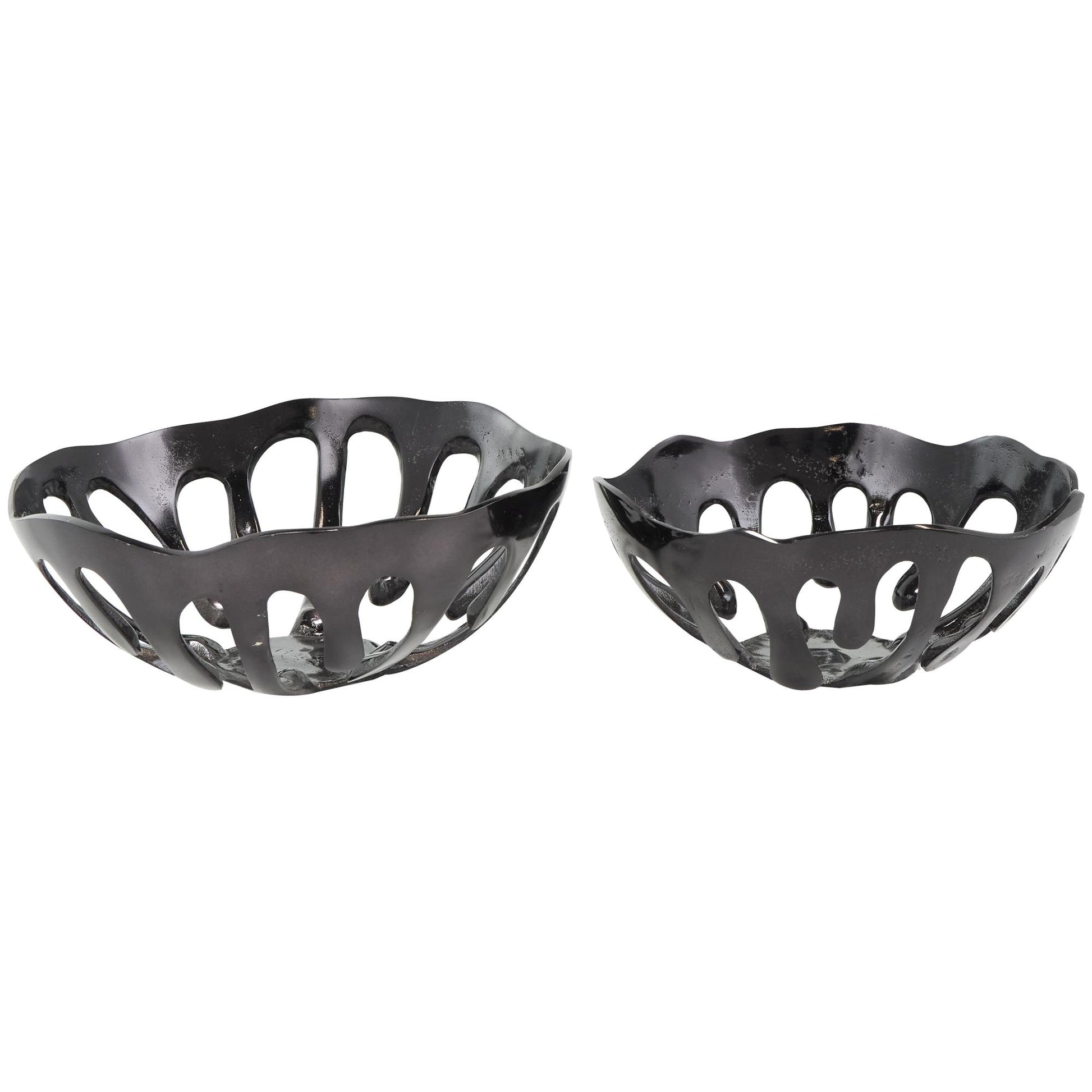 Set of 2 Abstract Aluminum Metal Drip Large Decorative Bowl with Melting Designed Body