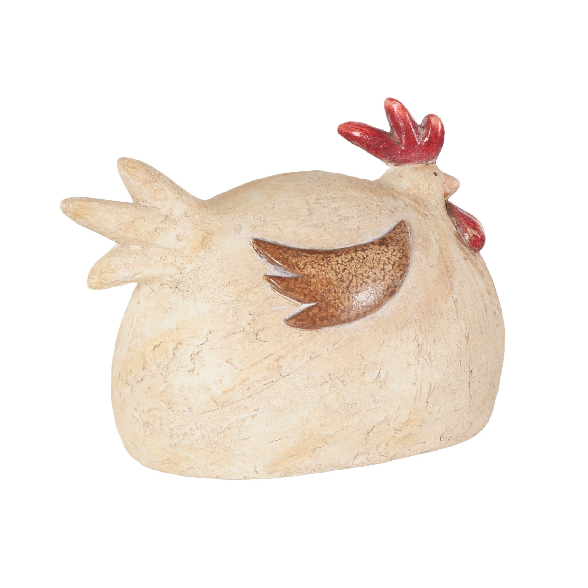 Rooster Cream Magnesium Oxide Sitting Decorative Garden Sculpture with Brown and Red Accents