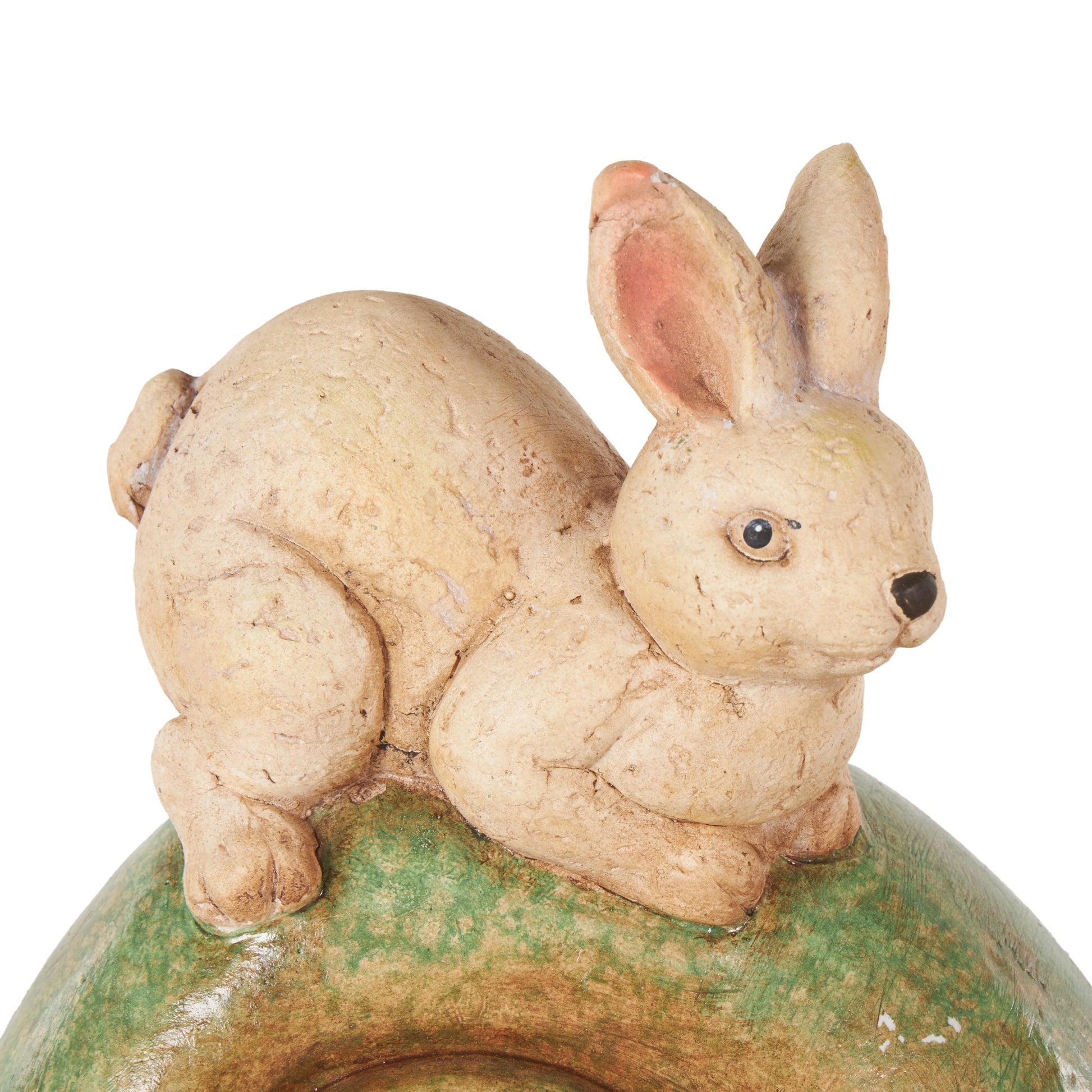 Snail Cream Magnesium Oxide Decorative Garden Sculpture with Rabbit and Green Accents