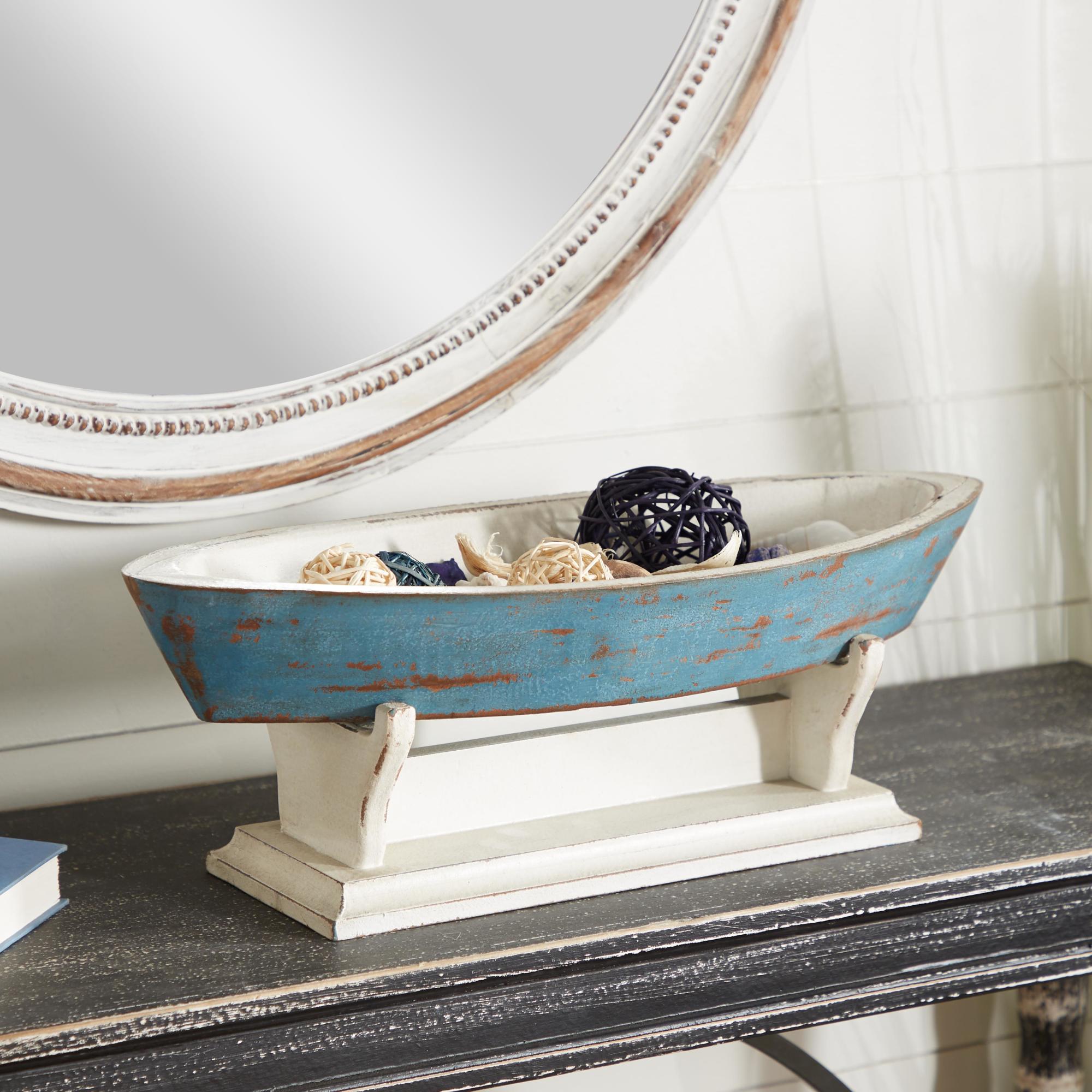 Sail Boat Blue Wooden Large Decorative Bowl