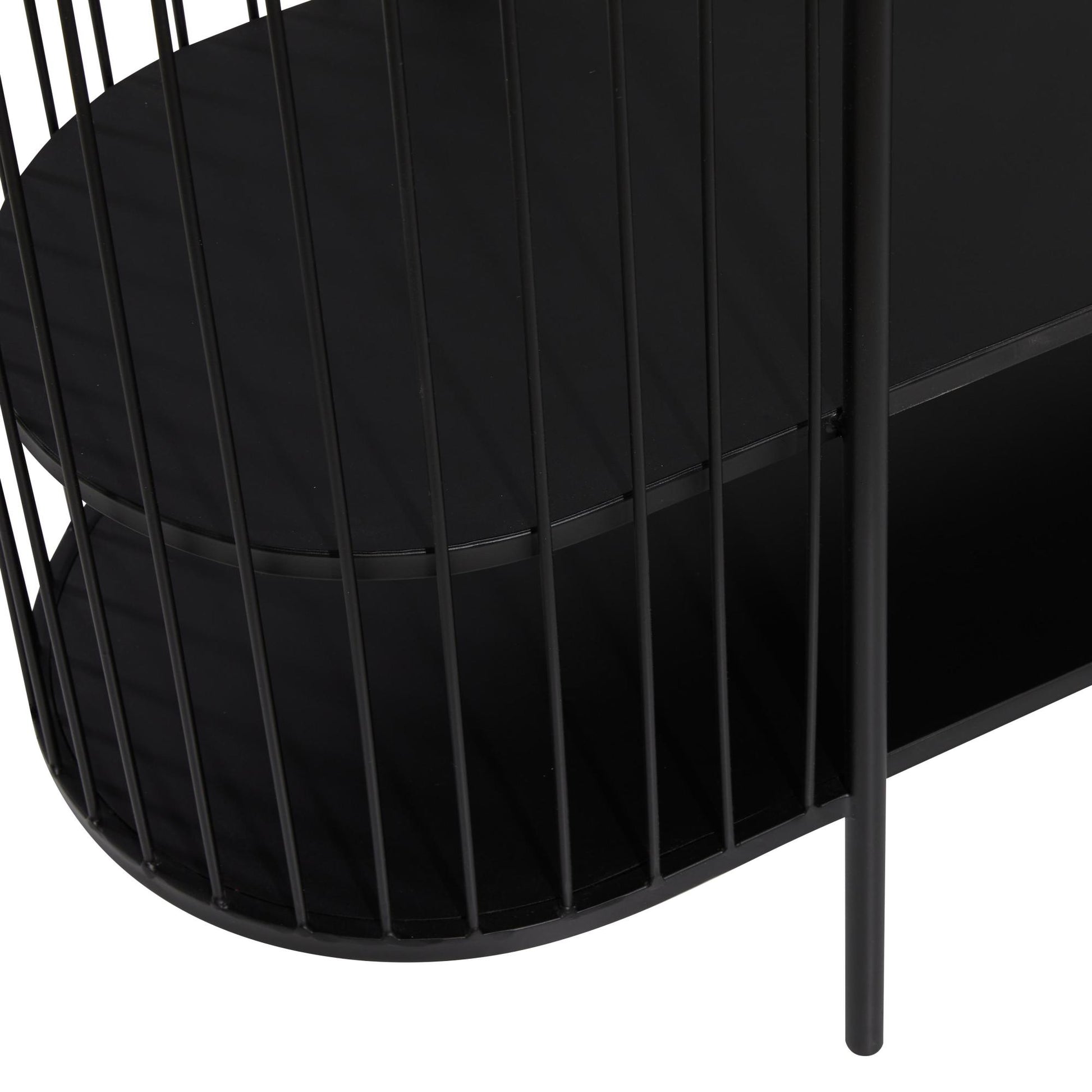 Black Metal Narrow Oval 2 Shelf Living Room Console Table with Open Wire Frame