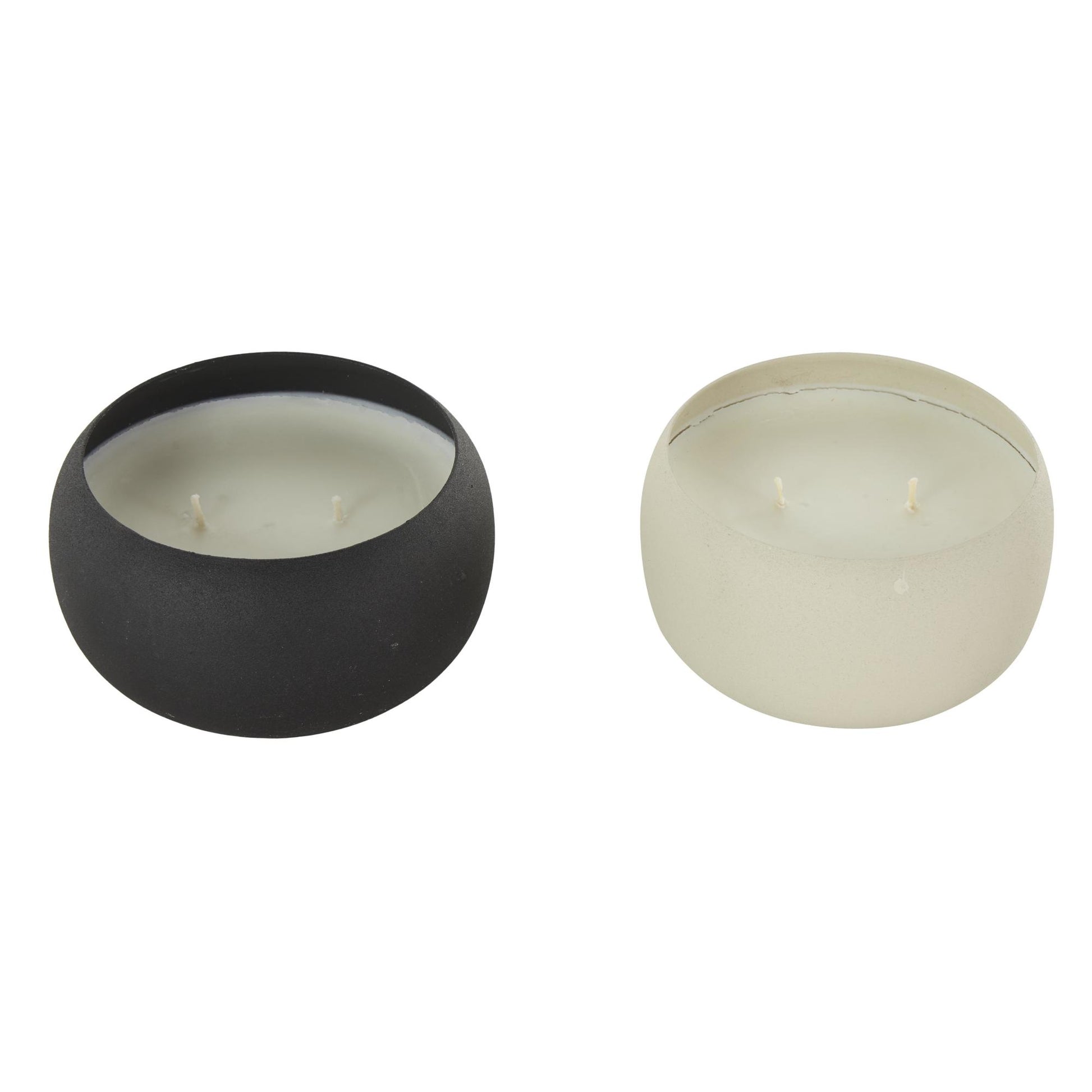 Set of 2 Metal Fresh Cotton/ White Tea & Ginger Scented Textured 11oz 2 Wick Decorative Candle with White Wax