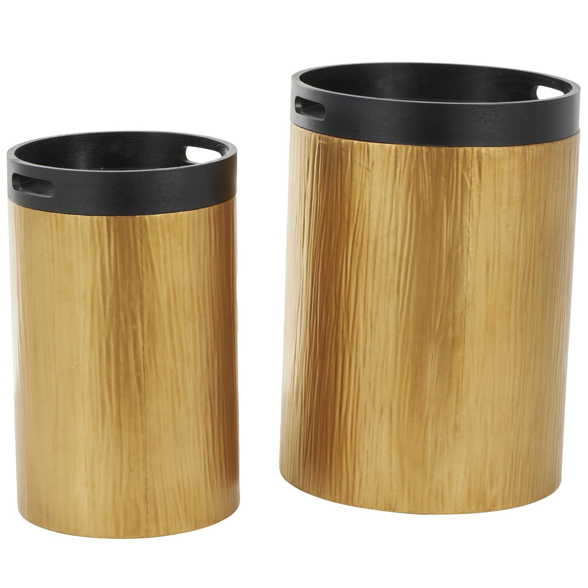 Set of 2 Gold Metal Nesting Side End Accent Table with Black Tray Tabletops
