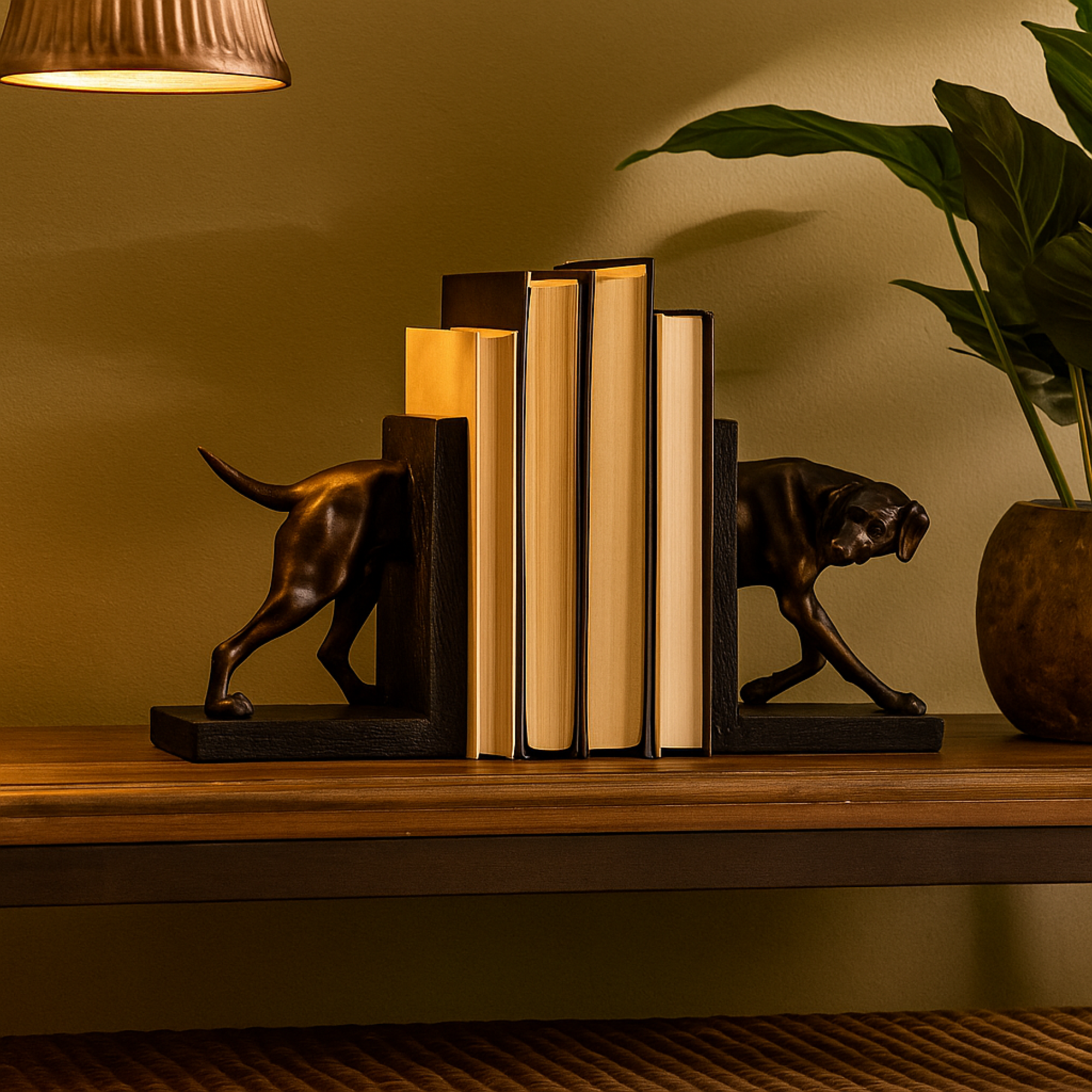Set of 2 Dog Black Polystone Greyhound Decorative Bookends with Gold Accents and Black Stands
