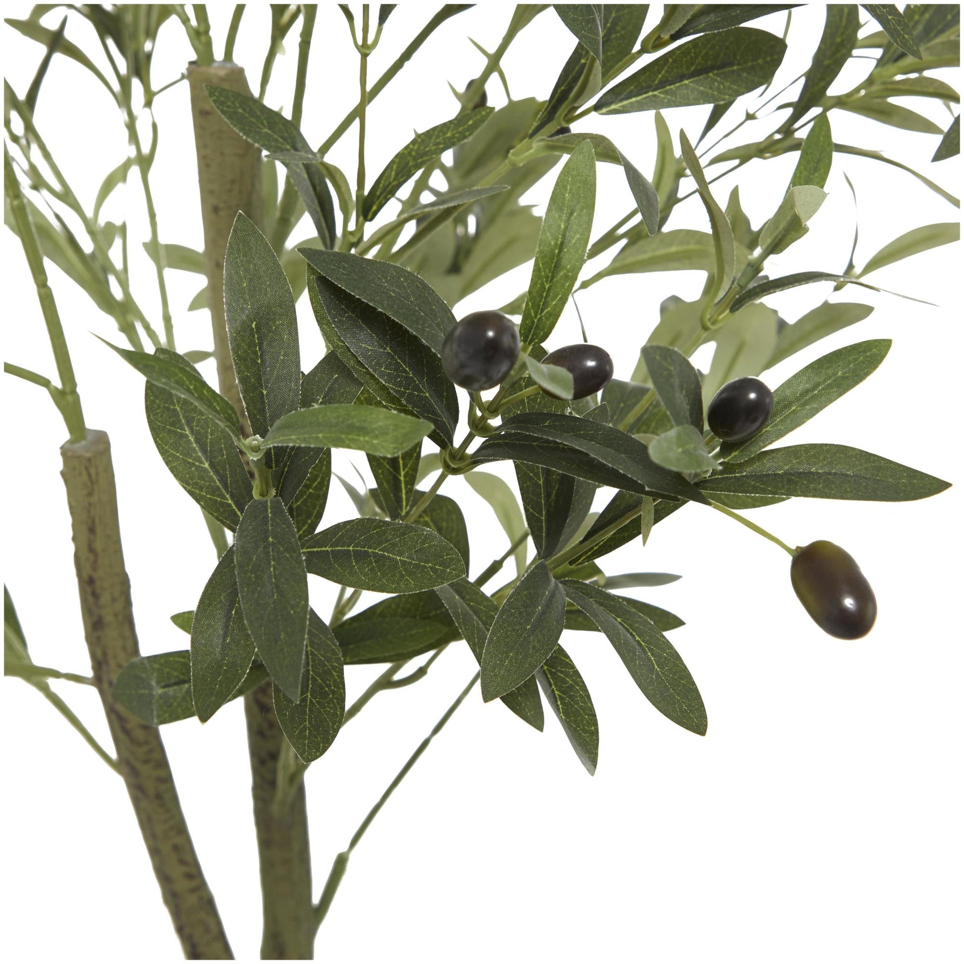Olive Green Faux Foliage Indoor Outdoor Artificial Tree with Realistic Leaves and Black Melamine Pot