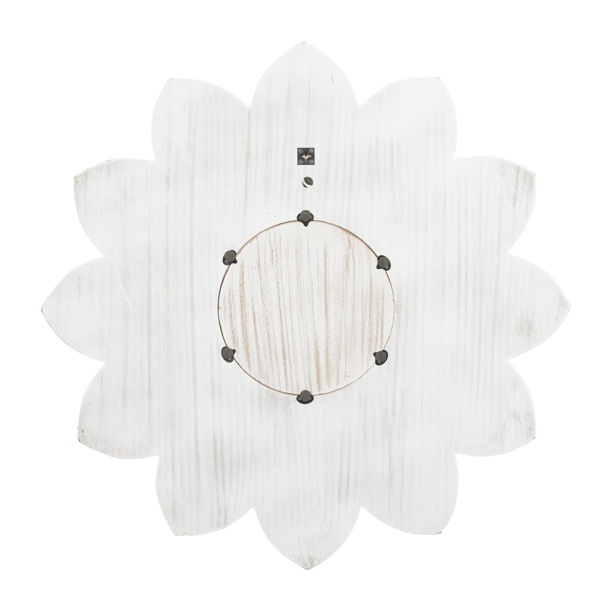 Floral White Wooden Carved Room Wall Mirror with Overlapping Petals