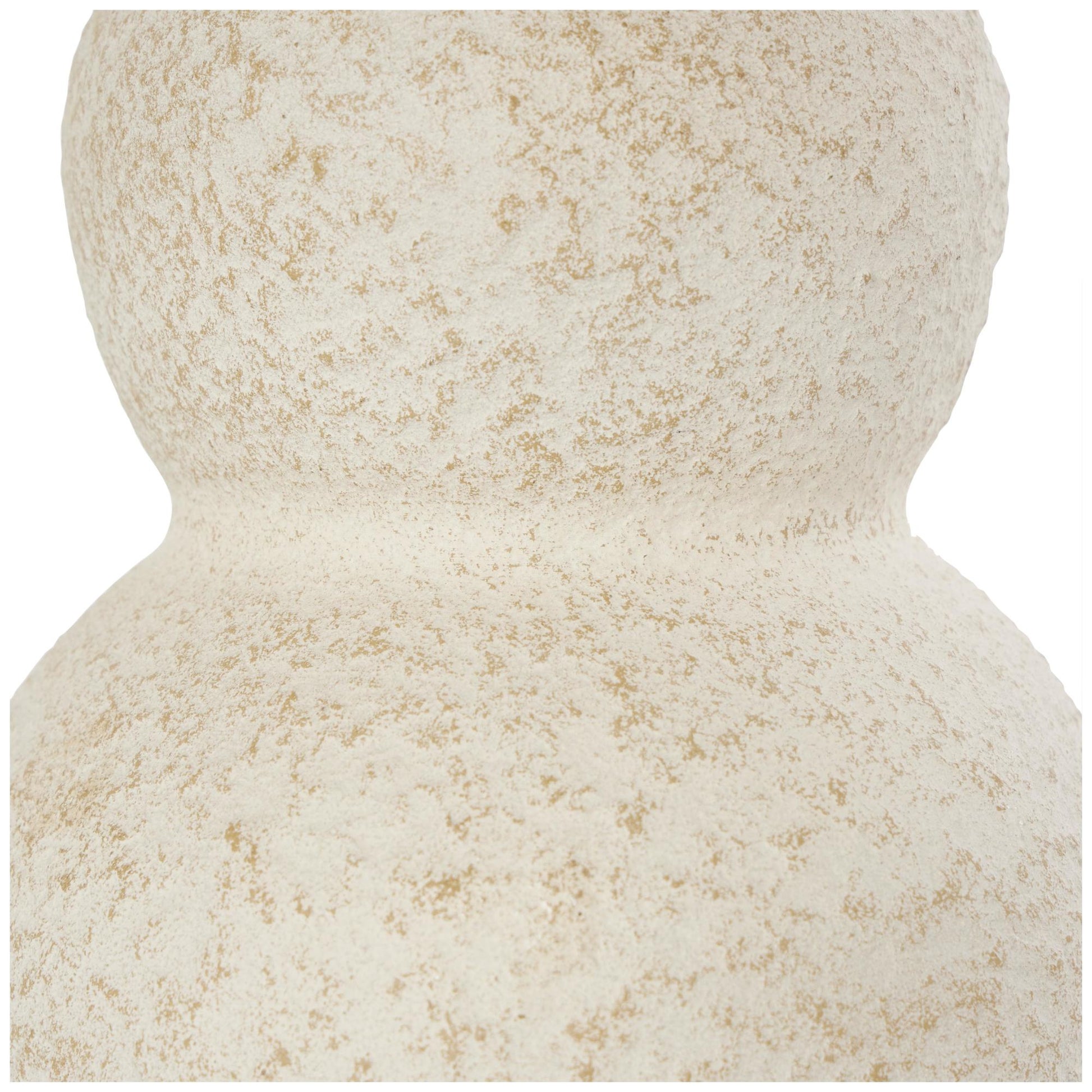 Cream Ceramic Hourglass Textured Decorative Vase with Brown Distressing