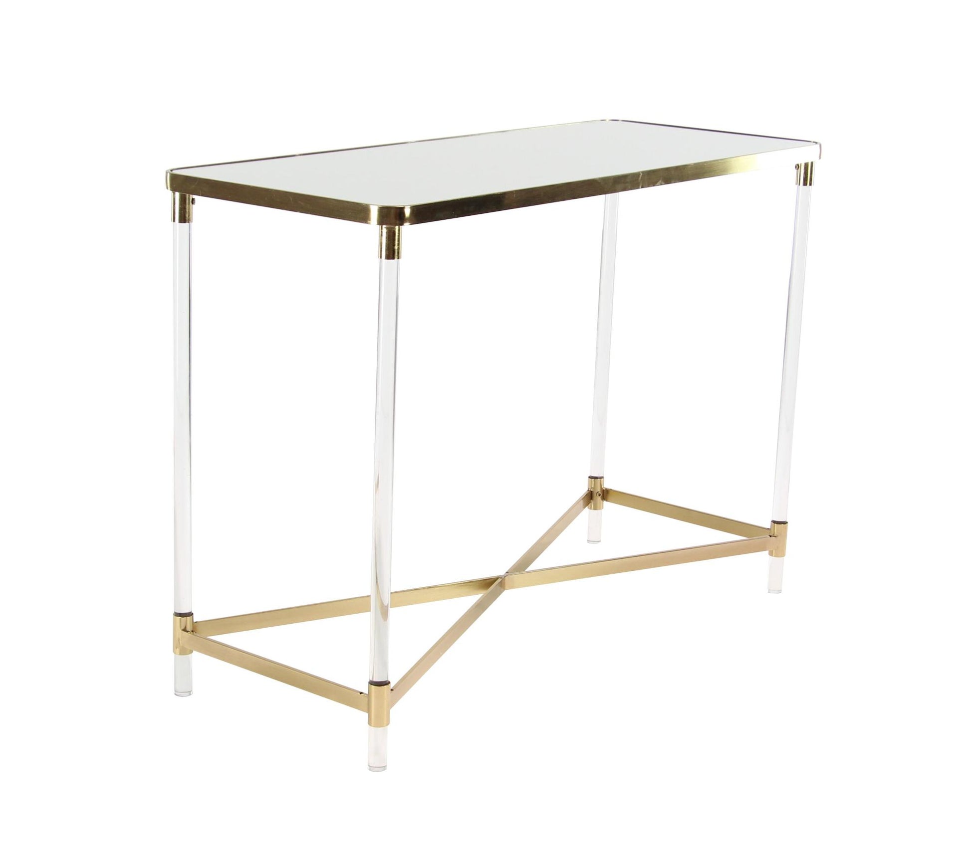 Metal Living Room Console Table with Mirrored Top and Acrylic Legs 44" x 19" x 32"