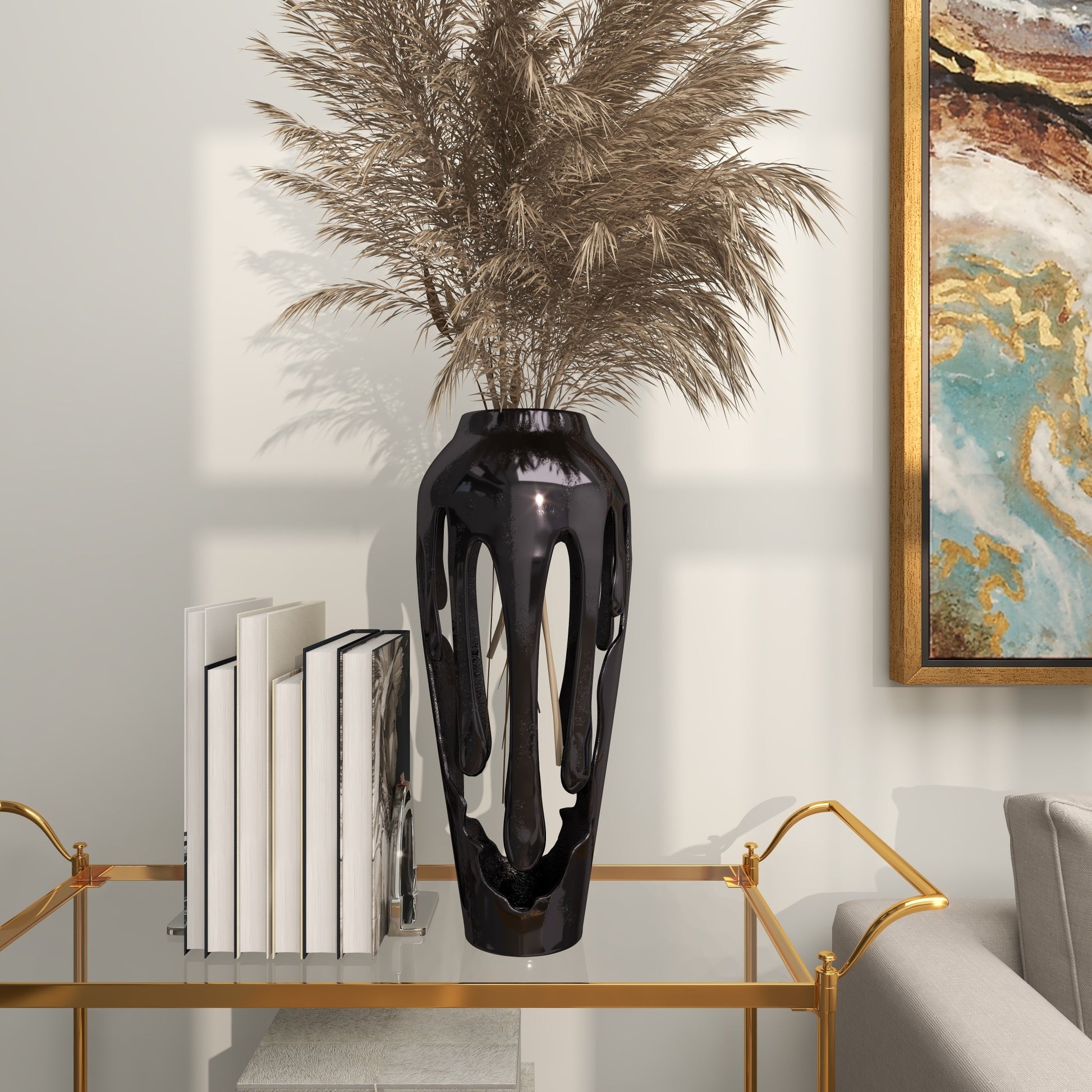 Abstract Aluminum Metal Drip Decorative Vase with Melting Designed Body