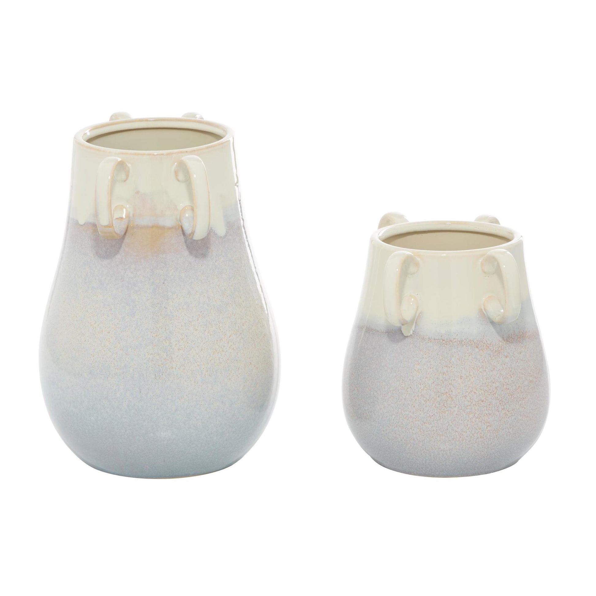 Set of 2 White Ceramic Decorative Vase with Handles