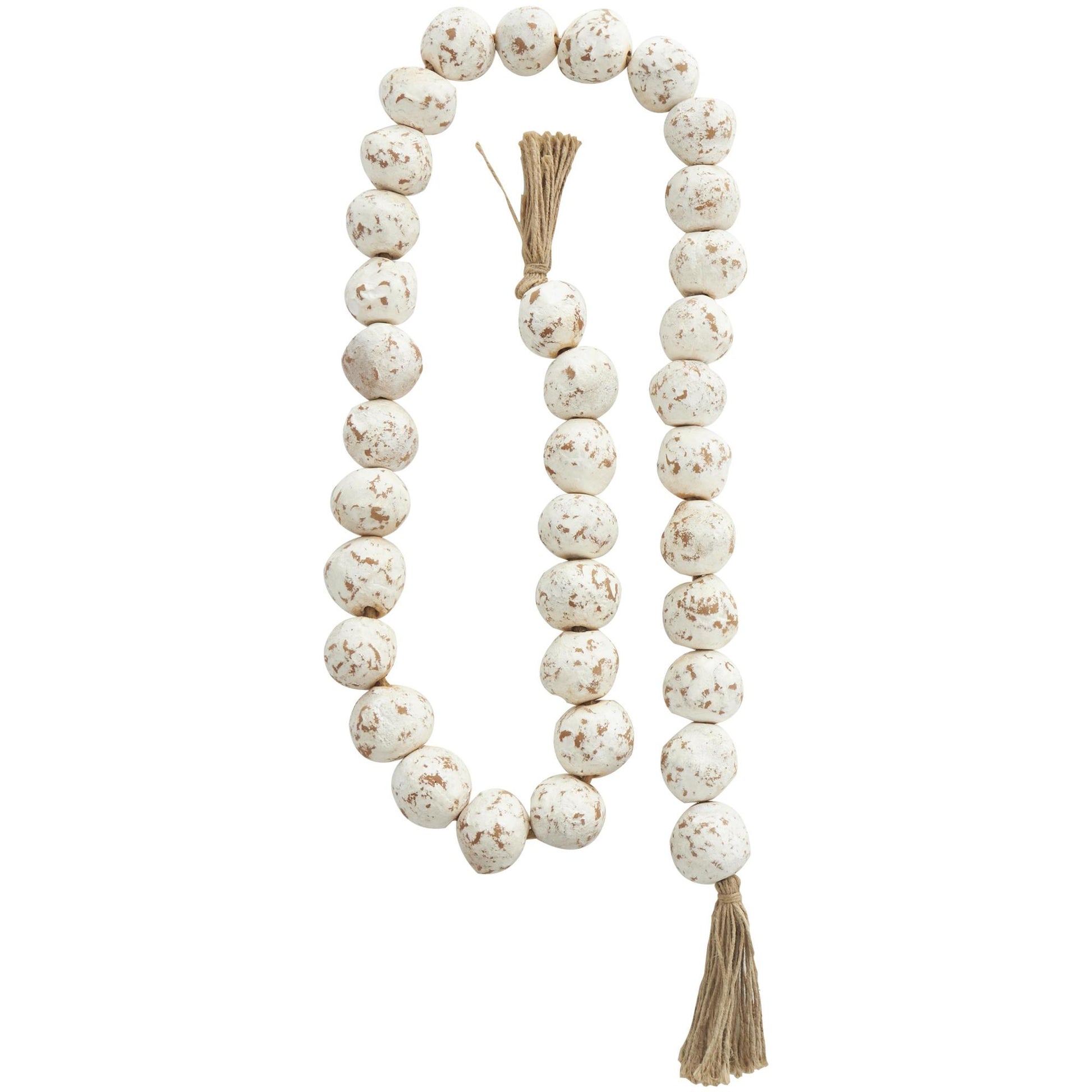 Ceramic Handmade Round Intricately Shaped Large Distressed Beaded Garland with Tassel
