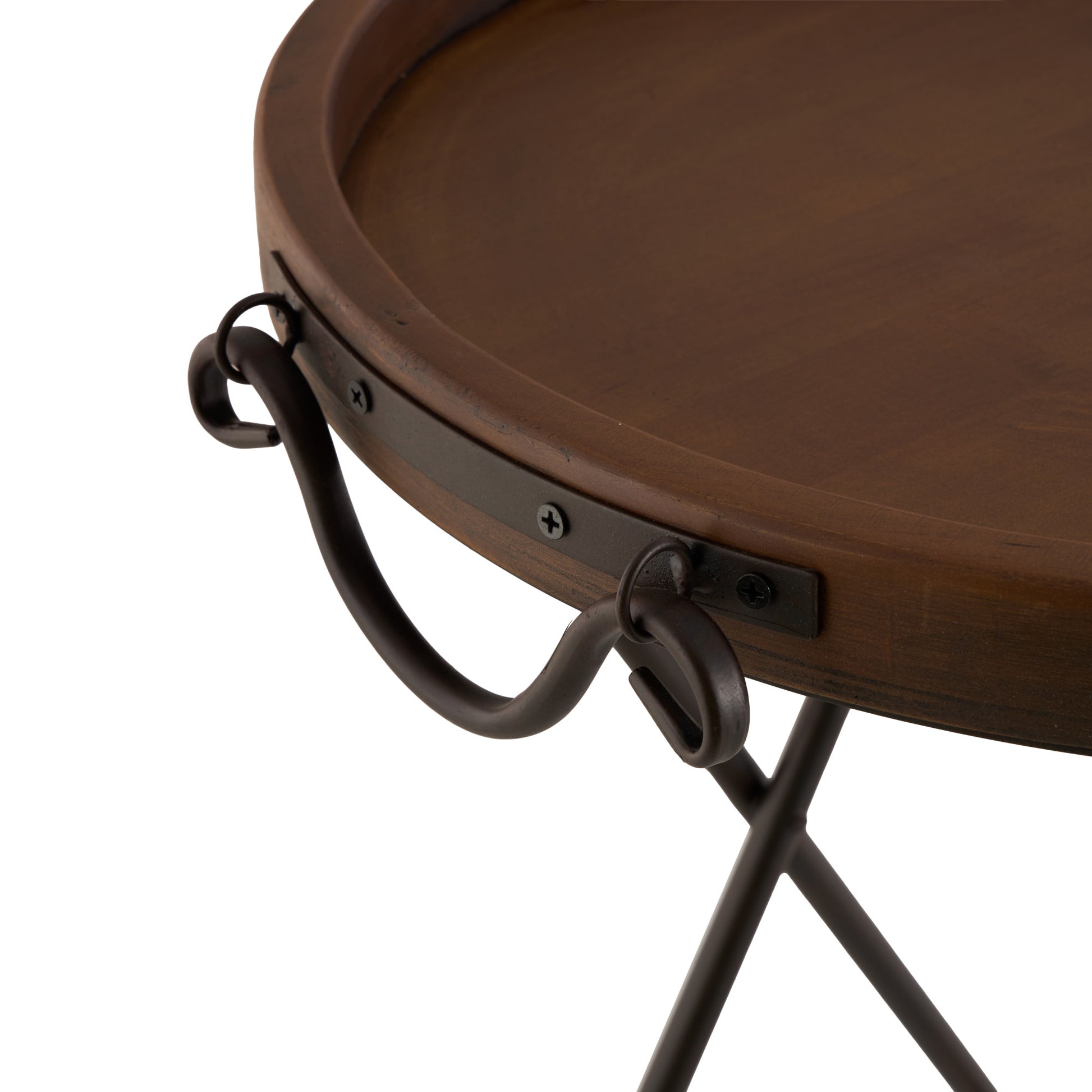 Black Metal Side End Accent Table with Brown Wood Top