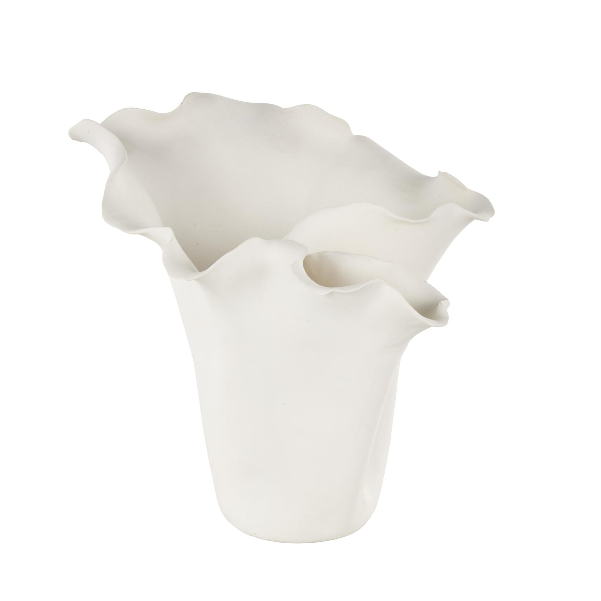 Abstract Ceramic Floral Inspired Decorative Vase with Wavy Folded Rim