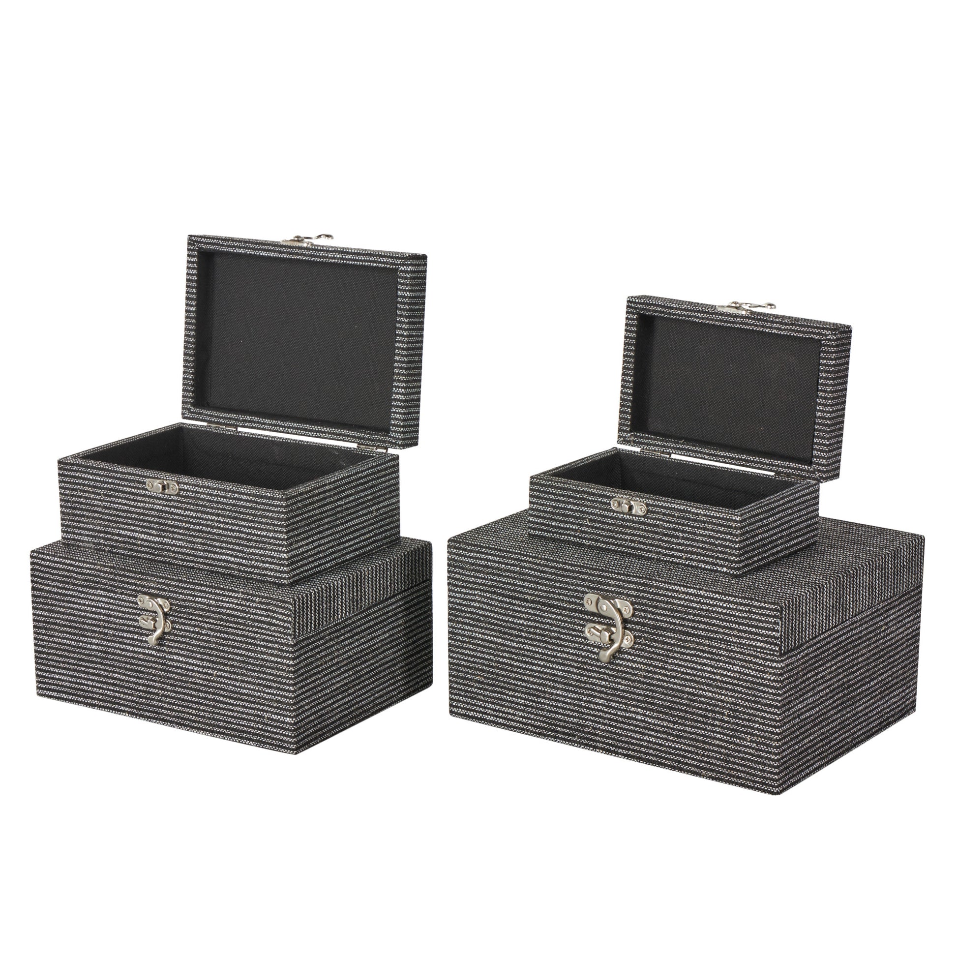 Set of 4 Fabric Handmade Storage Decorative Box with Silver Latches Set of 4 10", 9", 8", 6"H