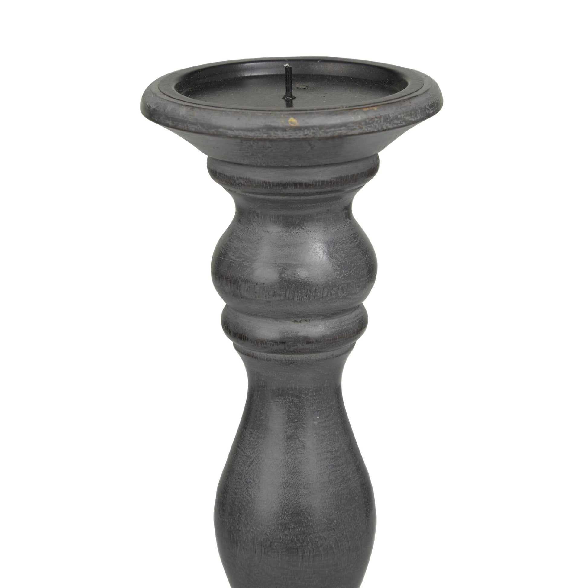 Set of 3 Wood Turned Style Pillar Decorative Candle Holder