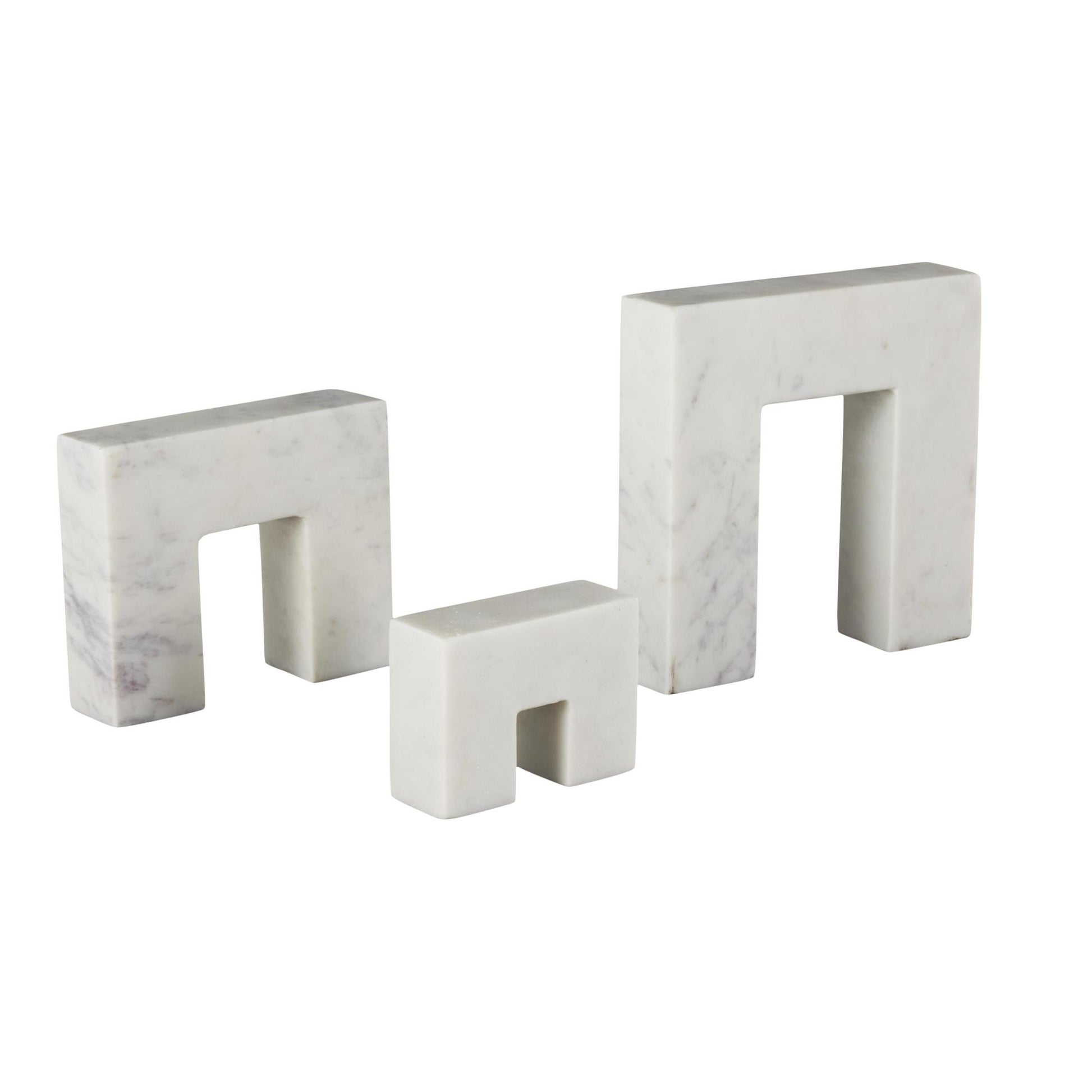 Set of 3 Abstract Marble Square Arch Decorative Sculpture with Varying Sizes Set of 3 7",5",3"H