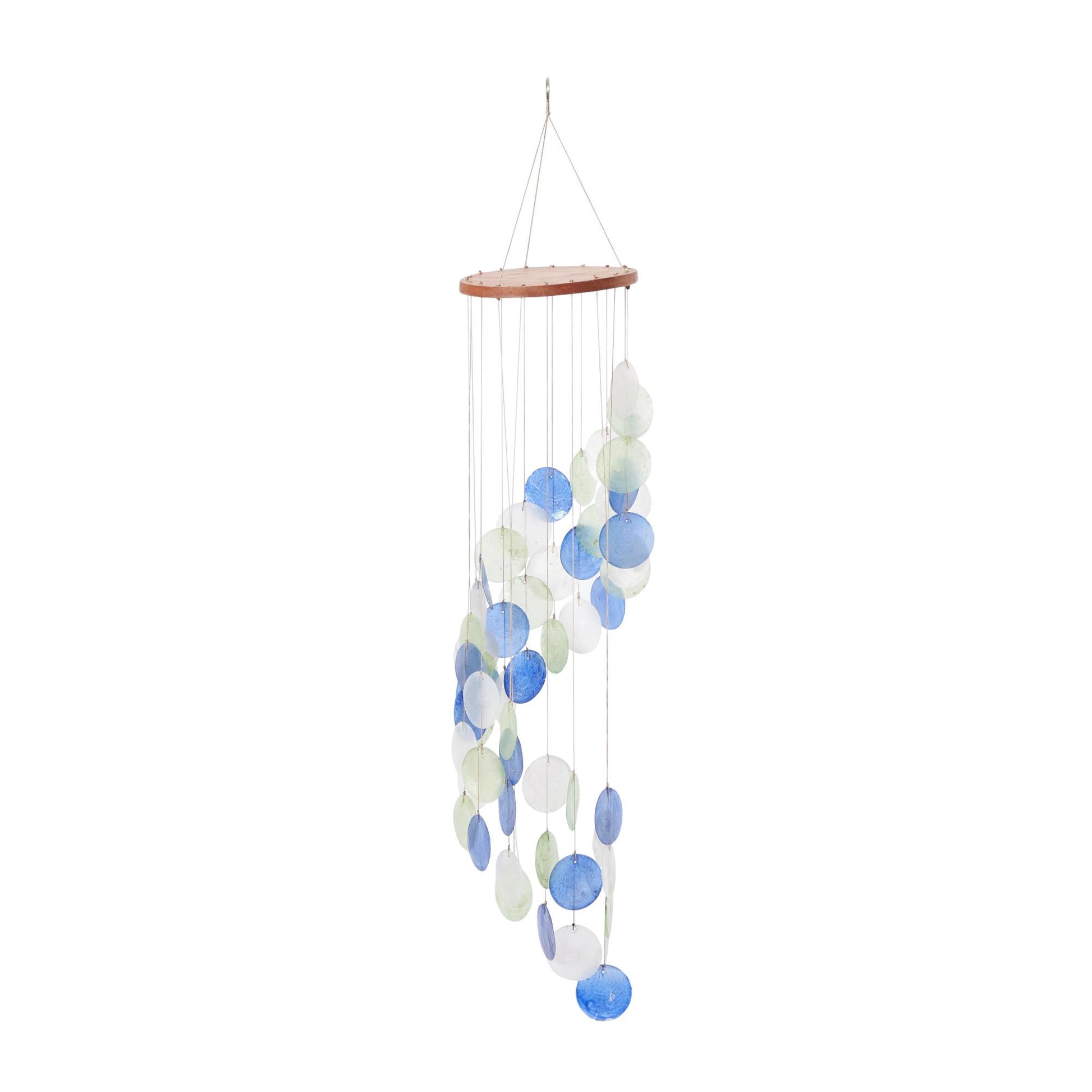 Geometric Blue Capiz Shell Spiral Waterfall Indoor Outdoor Windchime