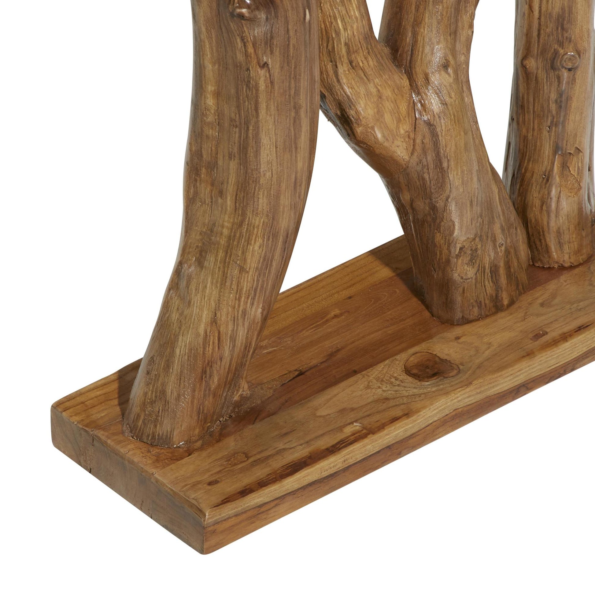 Brown Teak Wood Small Live Edge Tree Trunk Living Room Console Table