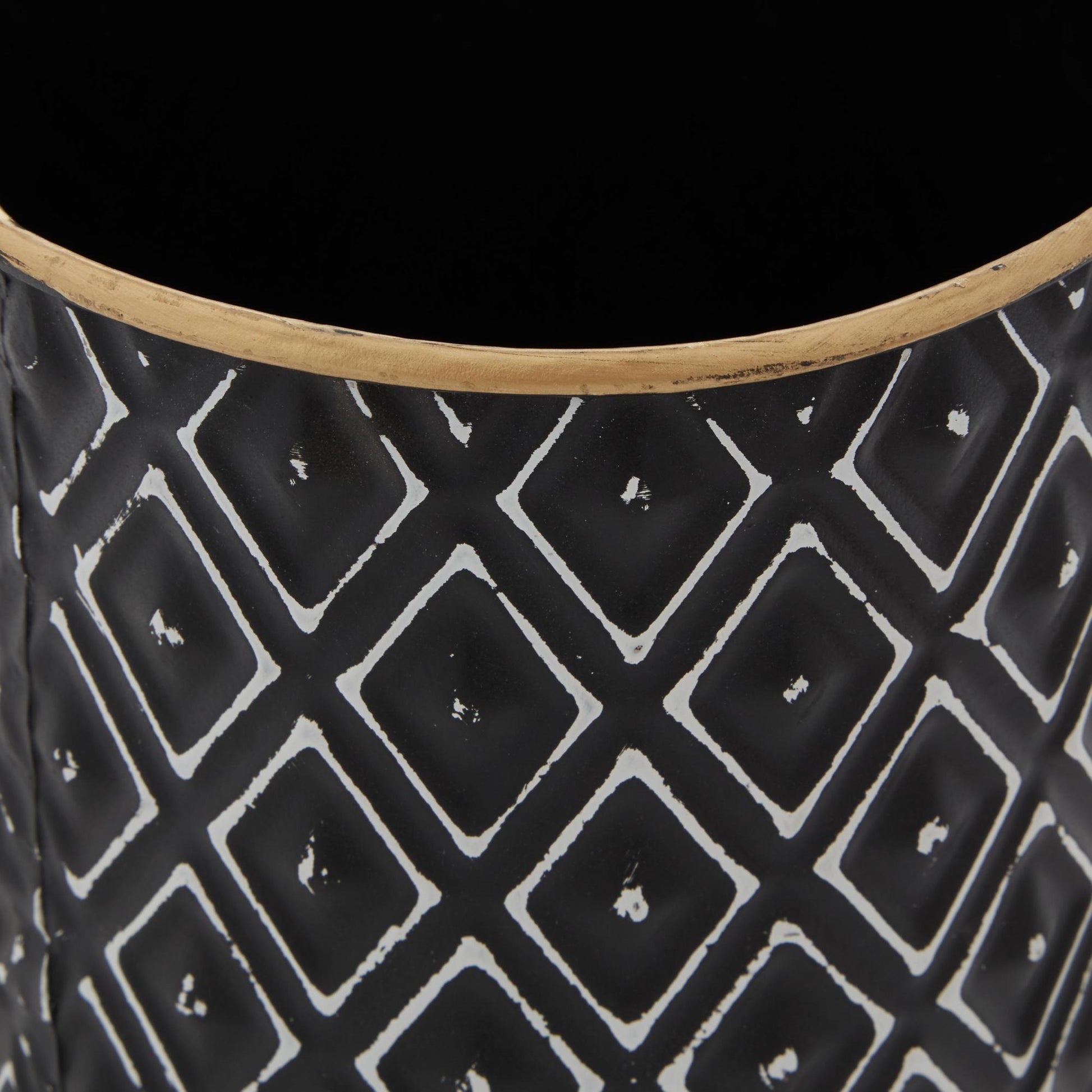 Set of 2 Geometric Black Metal Living Room Decorative Jars with Wood Lids