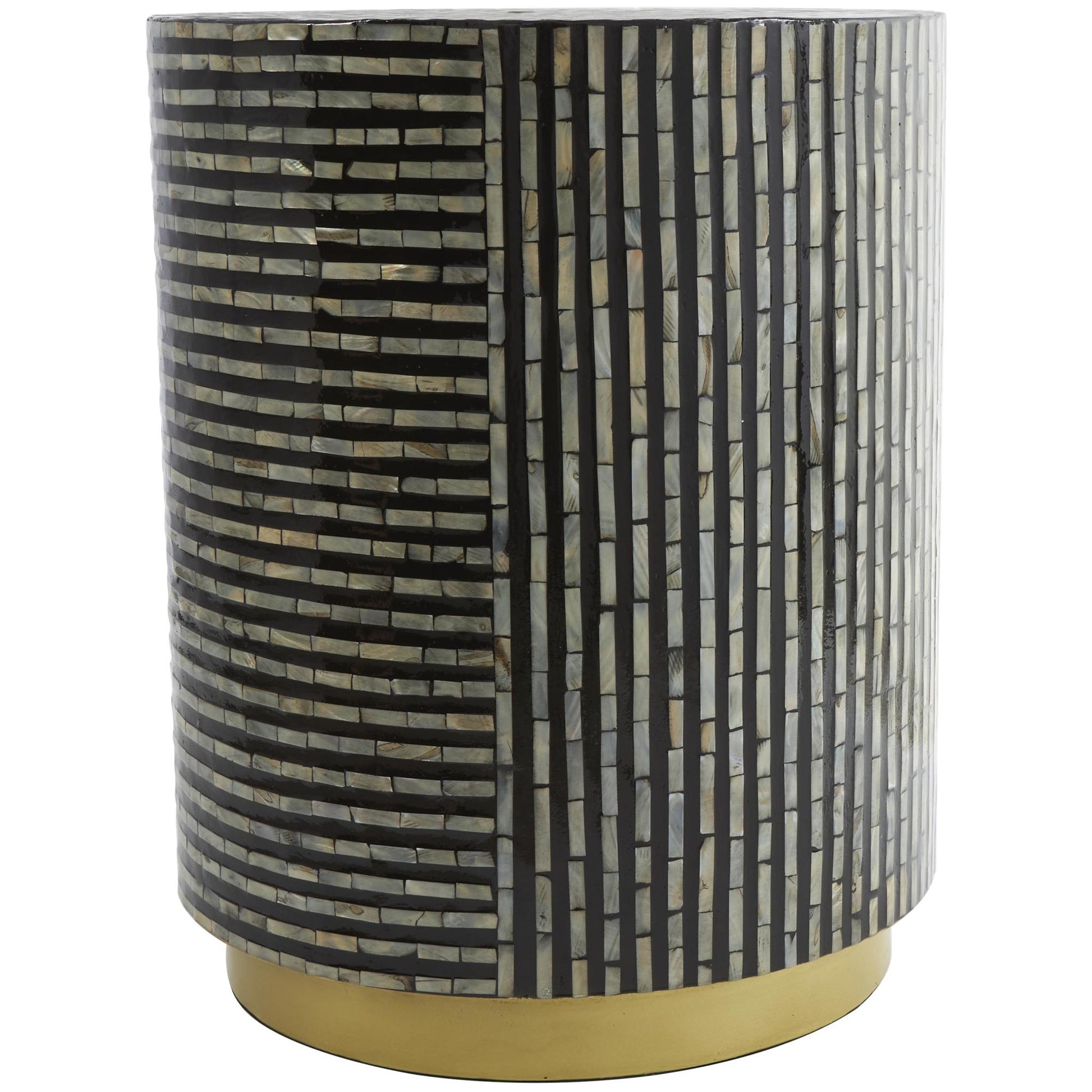 Geometric Mother of Pearl Shell Side End Accent Table with Gold Base