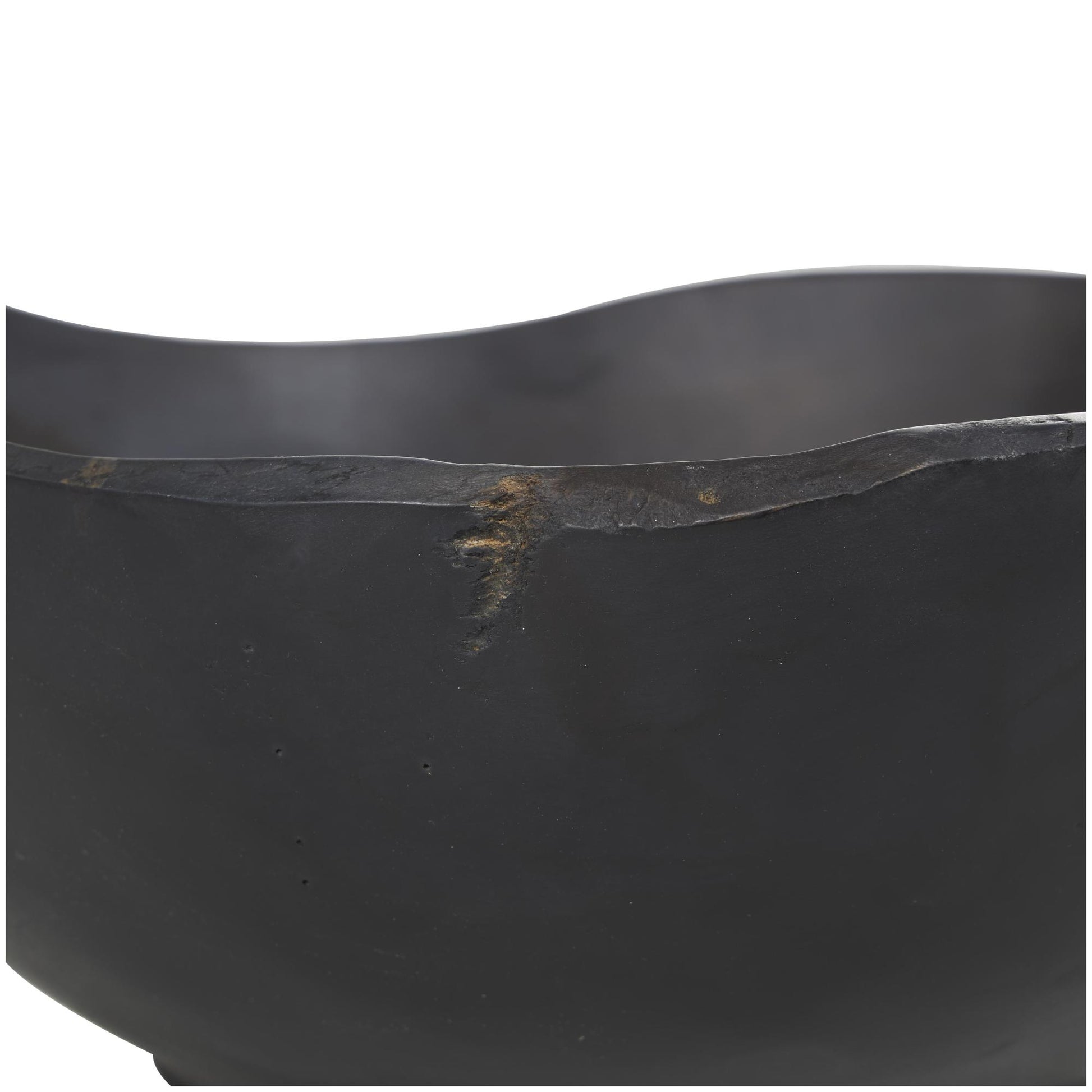 Abstract Black Teak Wood Handmade Large Decorative Bowl with Freeform Edge