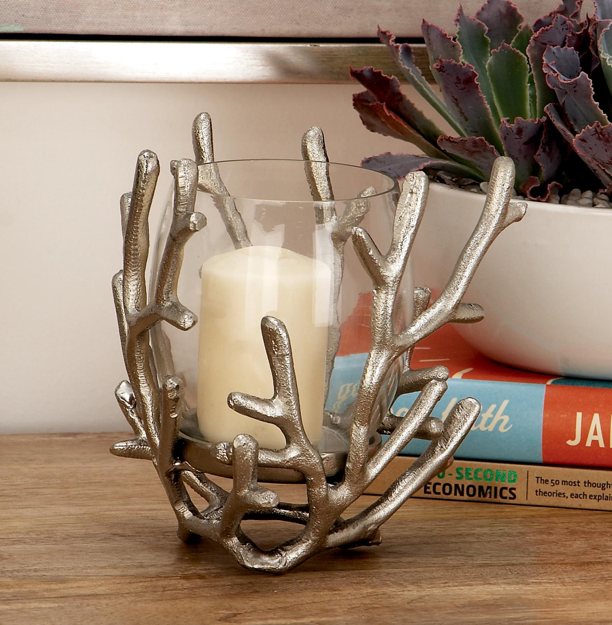 Coral Silver Aluminum Metal Pillar Room Hurricane Lamp