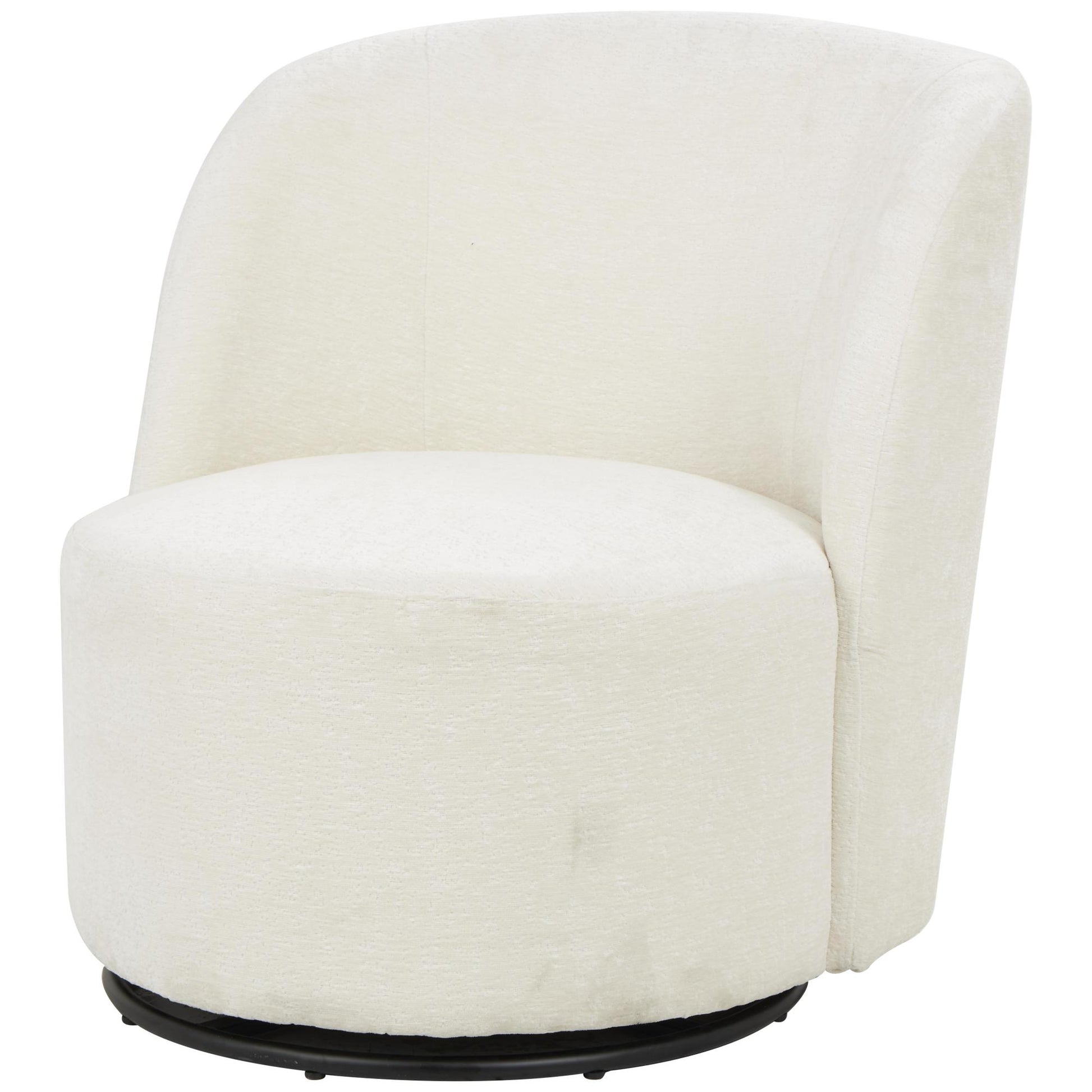 White Polyester Round Swivel Boucle Living Room Accent Chair with Black Base