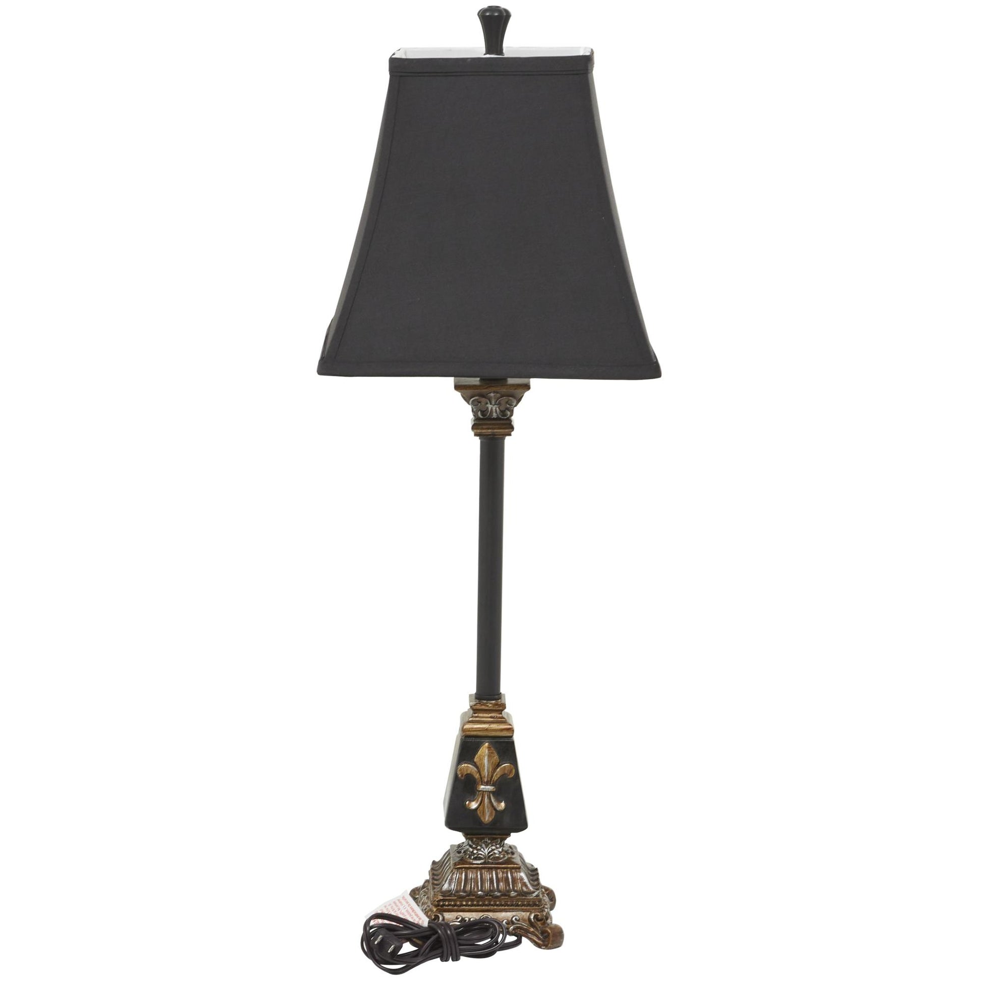 Fleur De Lis Black Polystone Hand Painted Antique Style Room Buffet Lamp