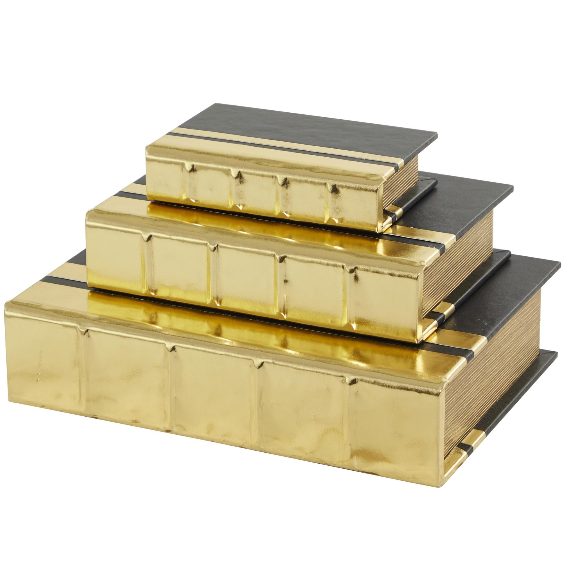 CosmoLiving by Cosmopolitan Set of 3 Faux Leather Metallic Faux Book Storage Decorative Box