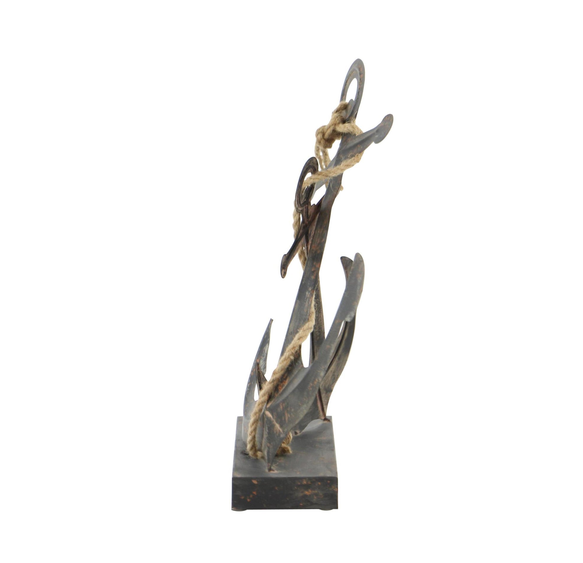 Anchor Black Metal Decorative Sculpture with Jute Rope Accents
