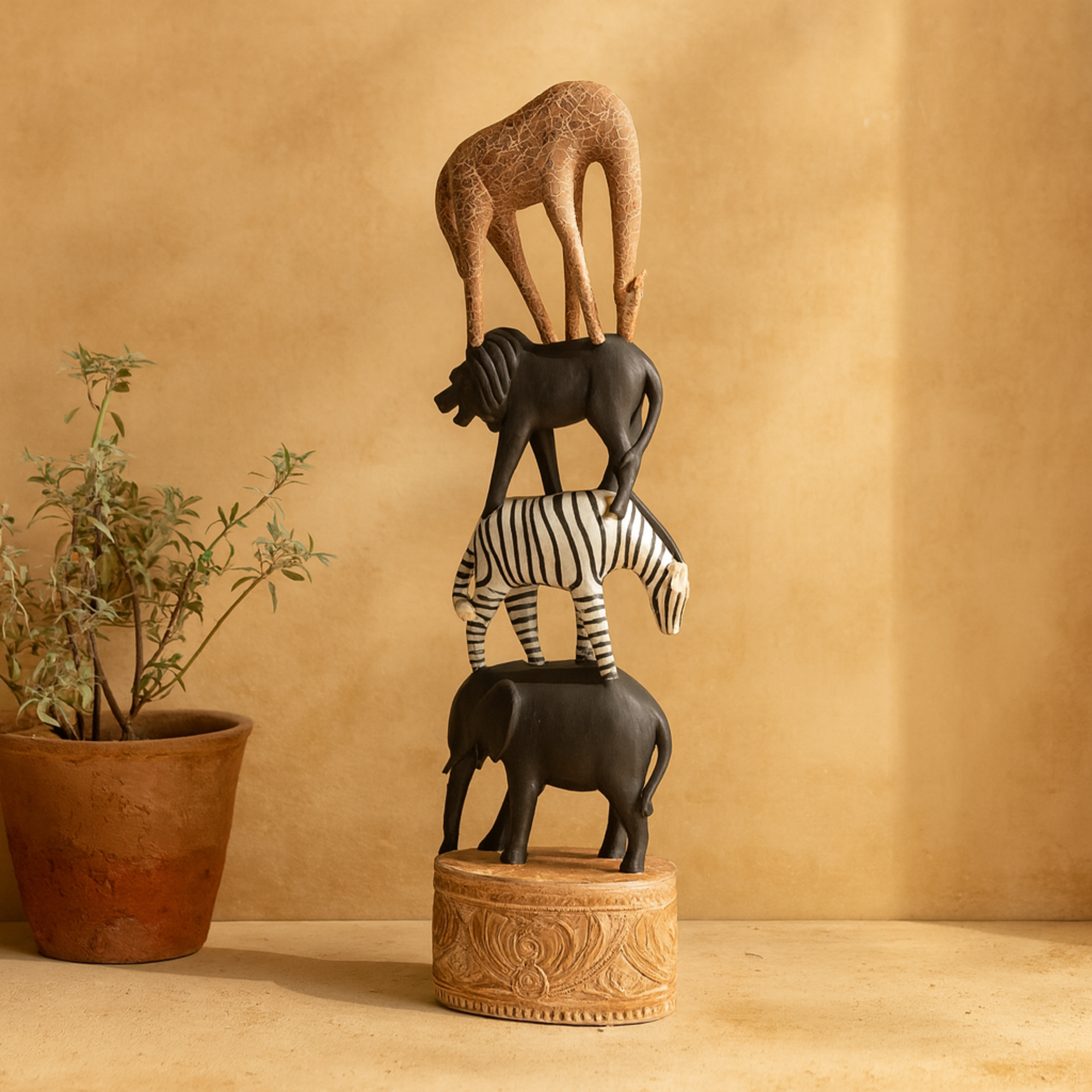 Safari Animals Multi Colored Polyresin Decorative Sculpture