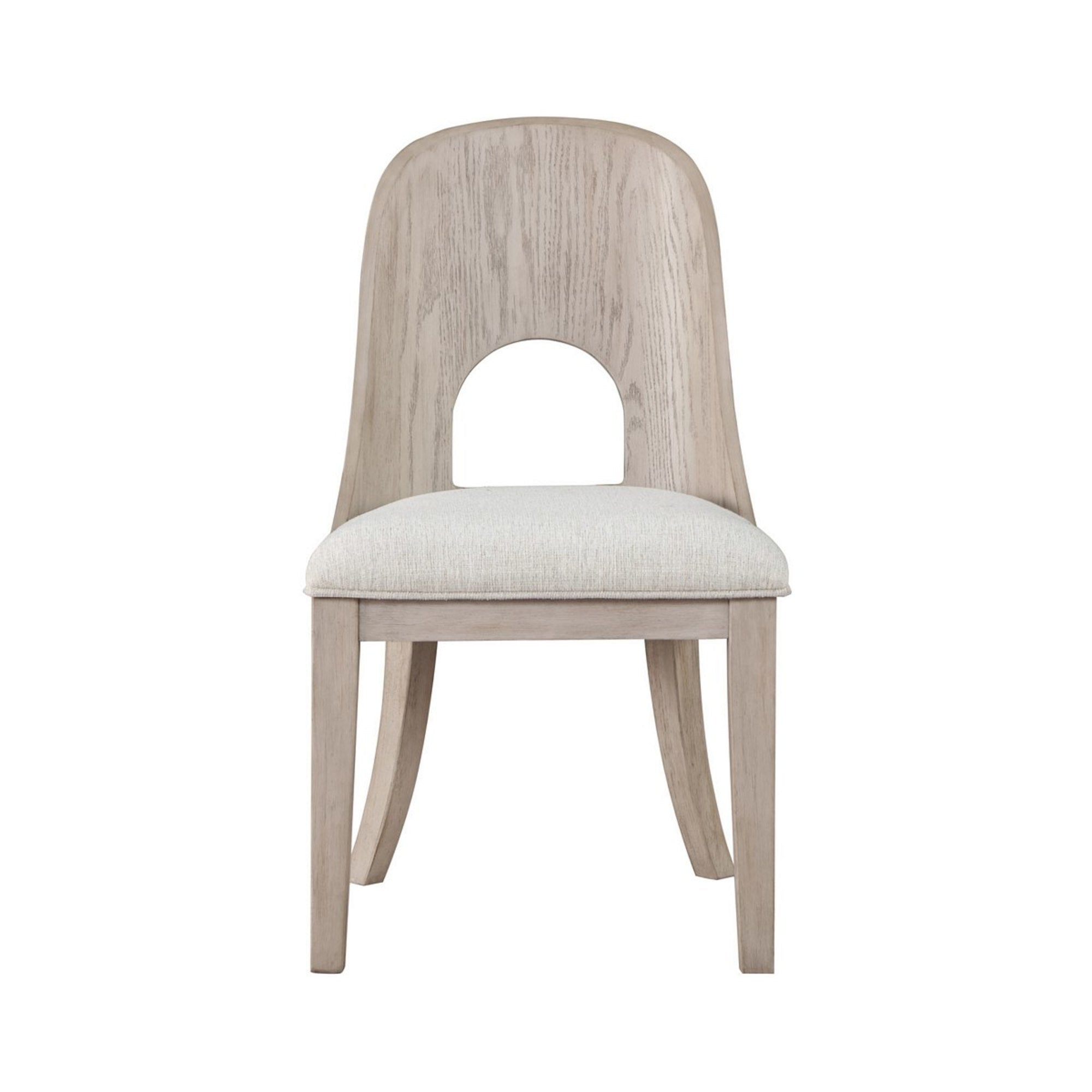 Set of 2 Beige Wood Washed Curved Cutout Back Kitchen Dining Chair with Cream Fabric Cushion