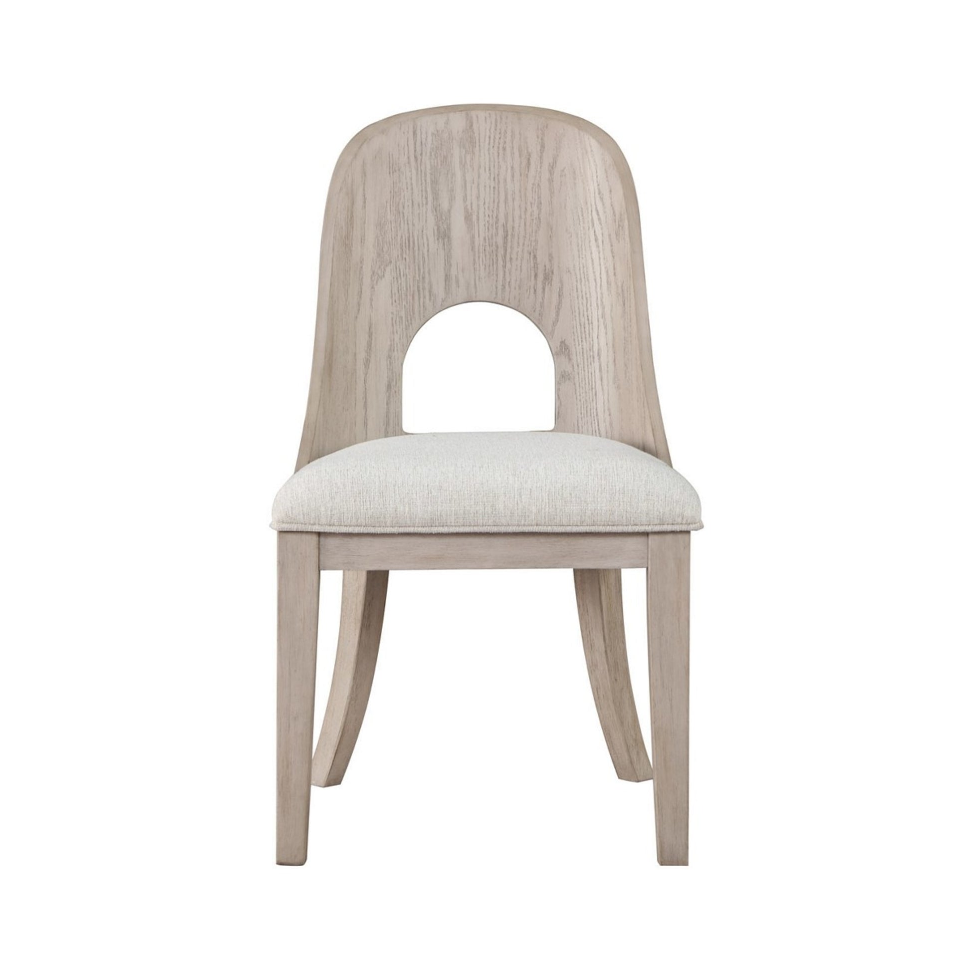 Set of 2 Beige Wood Washed Curved Cutout Back Kitchen Dining Chair with Cream Fabric Cushion