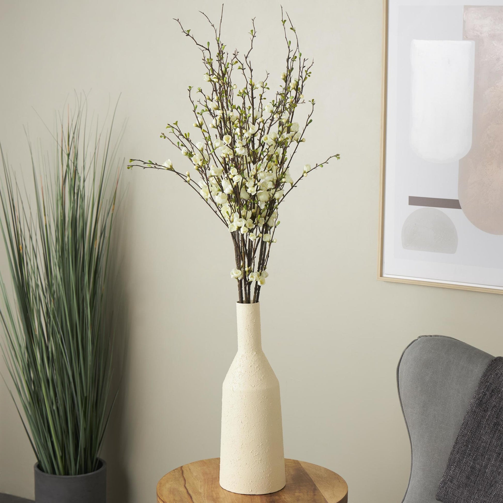 Set of 8 Peach Blossom White Faux Foliage Tall Indoor Outdoor Artificial Flower Stem