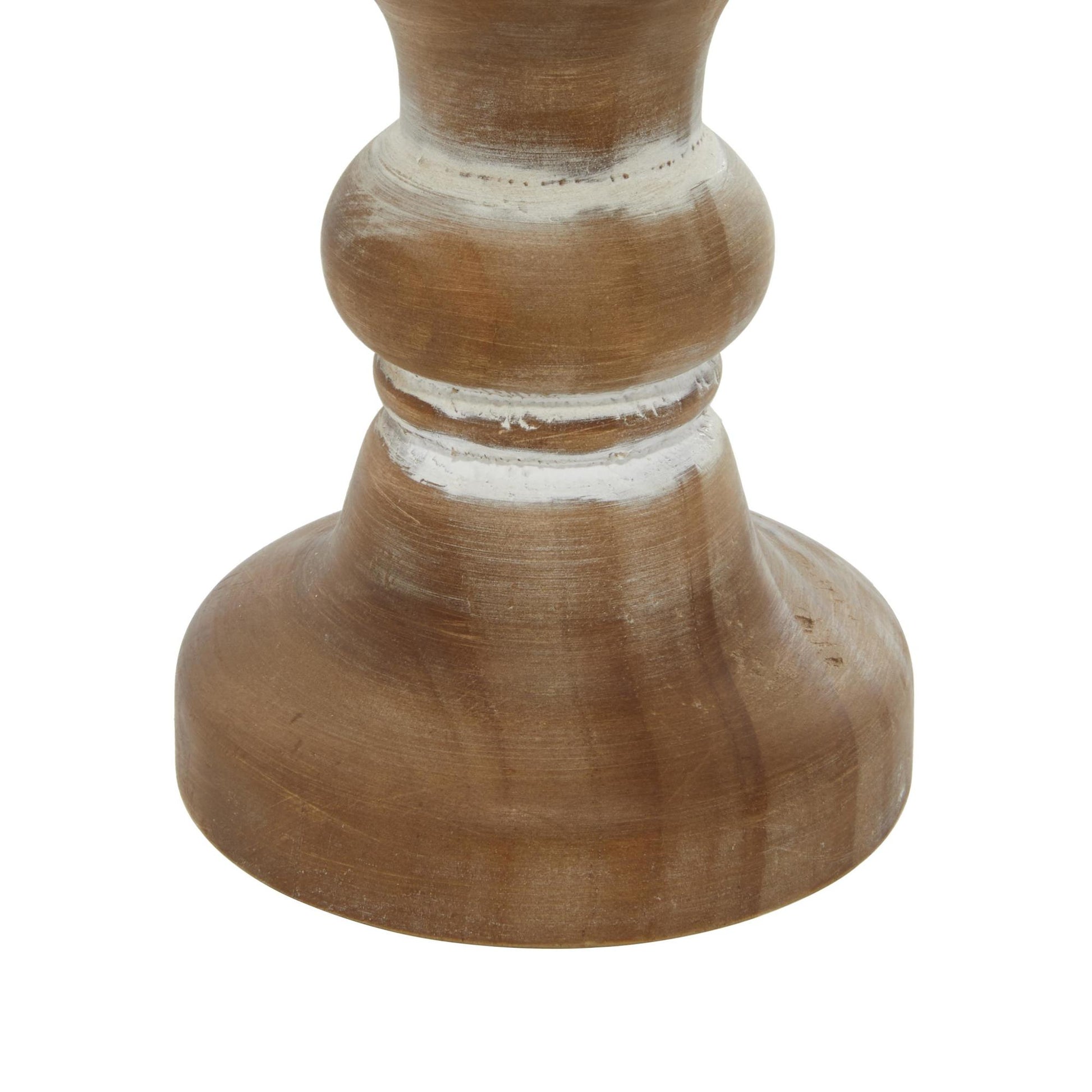 Set of 3 Wood Short Distressed Turned Decorative Candle Holder