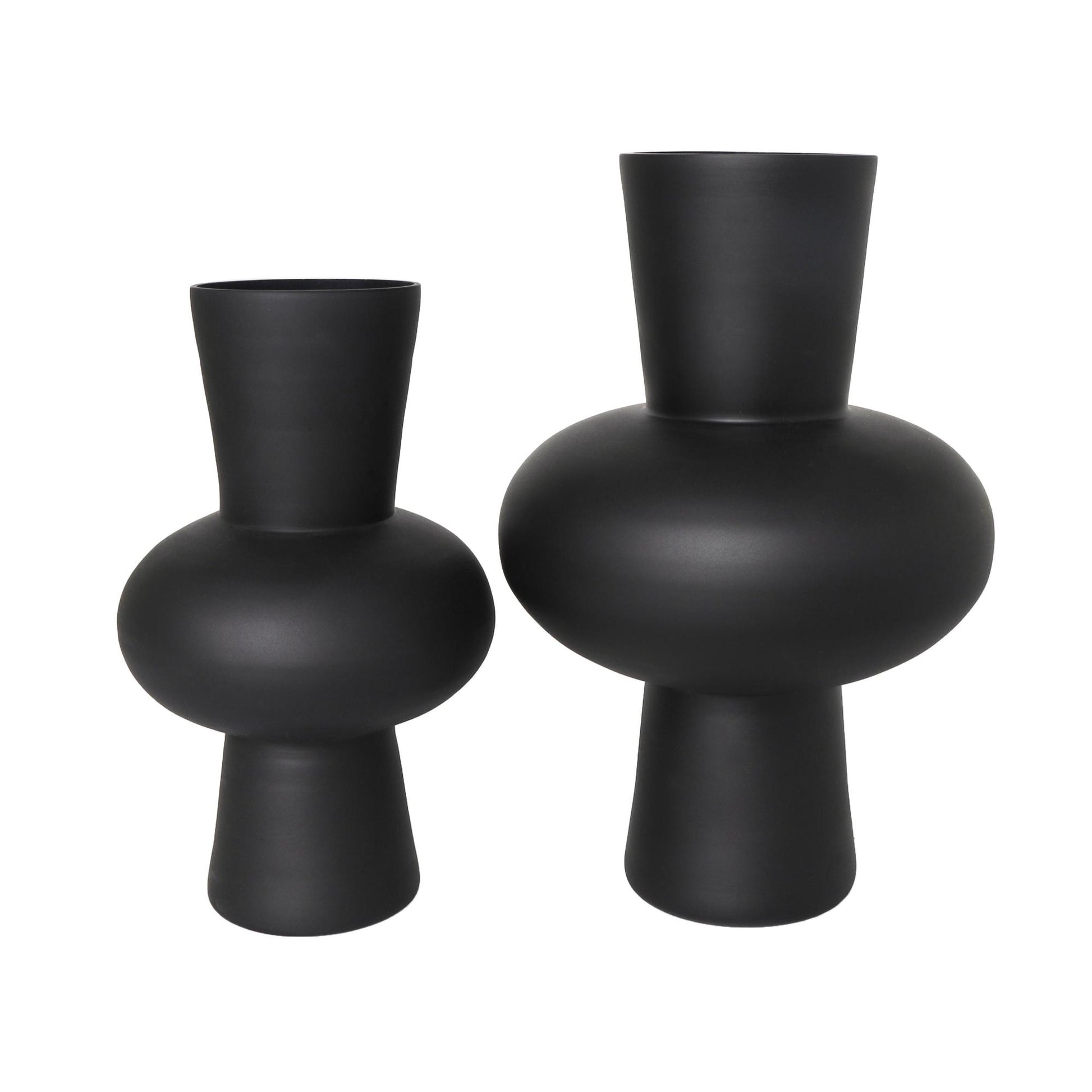 Set of 2 Glass Trumpet Decorative Vase with Wide Rounded Center