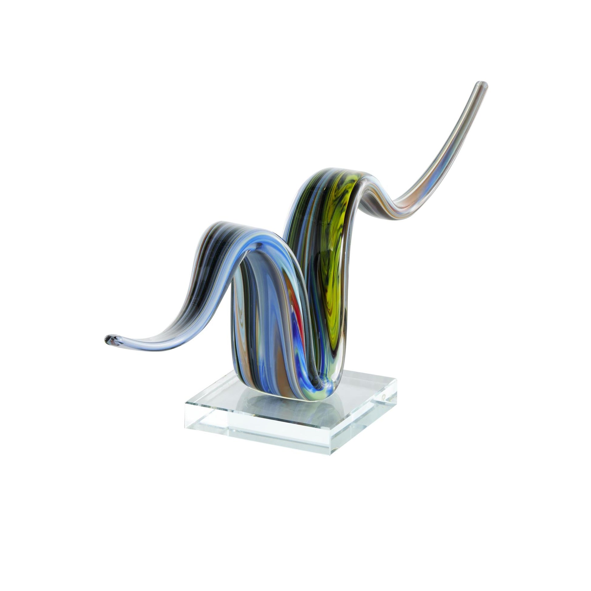Abstract Multi Colored Glass Wave Decorative Sculpture with Clear Base