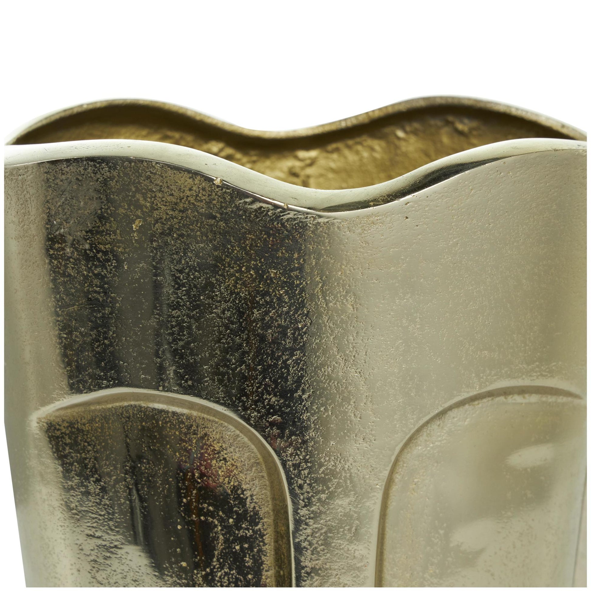 Set of 2 Face Gold Aluminum Metal Decorative Vase with Abstract Details