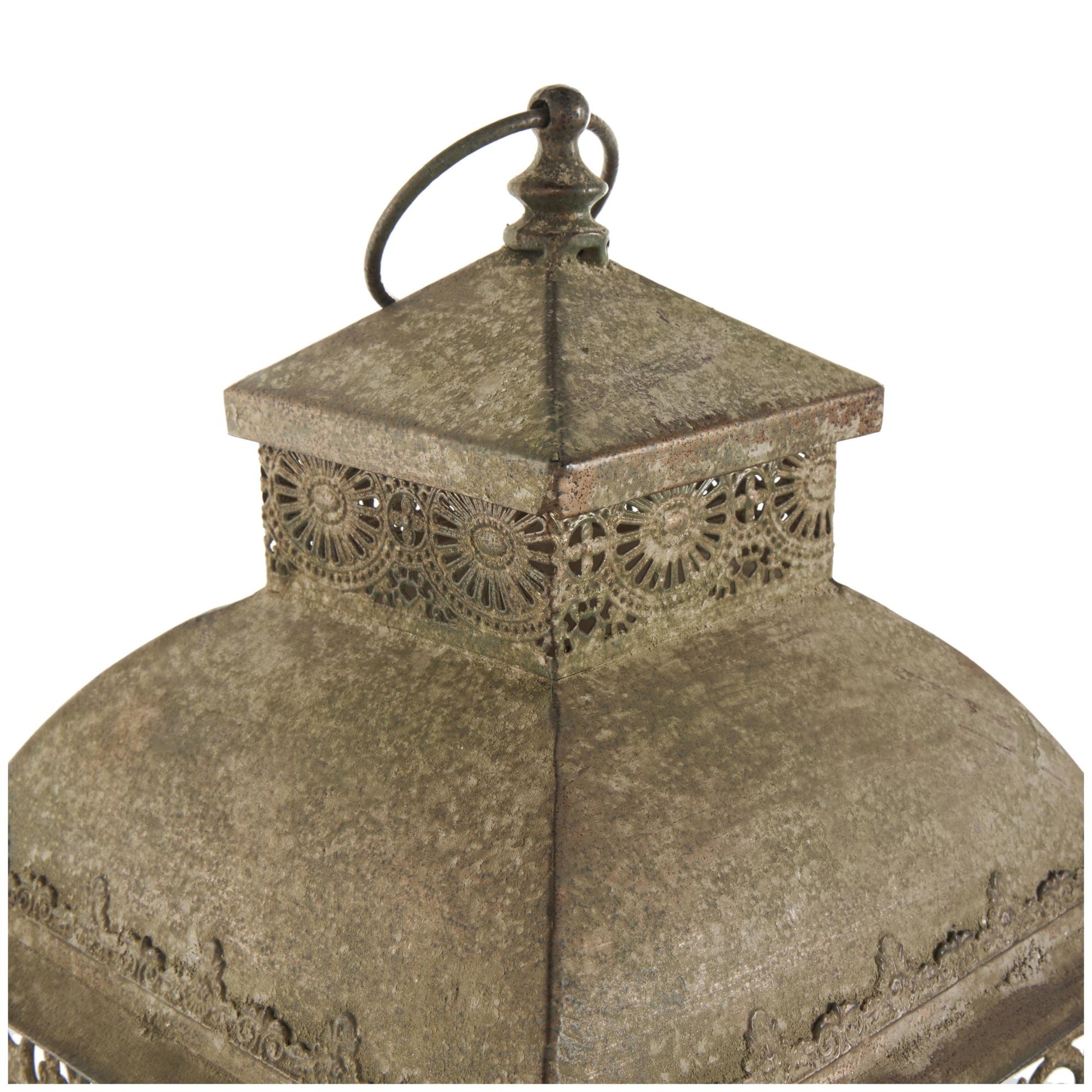 Set of 2 Scroll Brown Metal Distressed Vintage Inspired Indoor Outdoor Candle Lantern