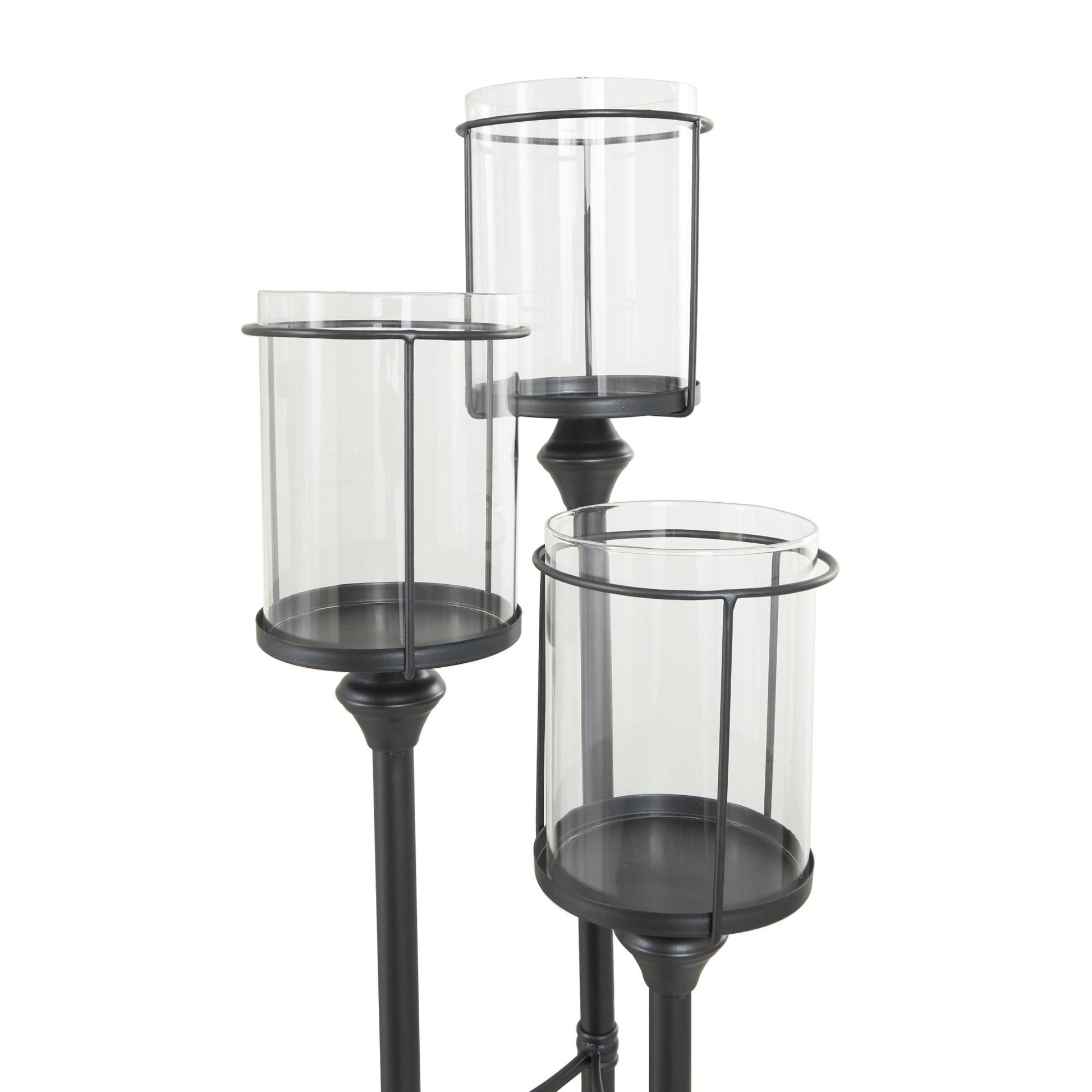 Black Metal Tall Floor Room Hurricane Lamp with 3 Posts and Round Base
