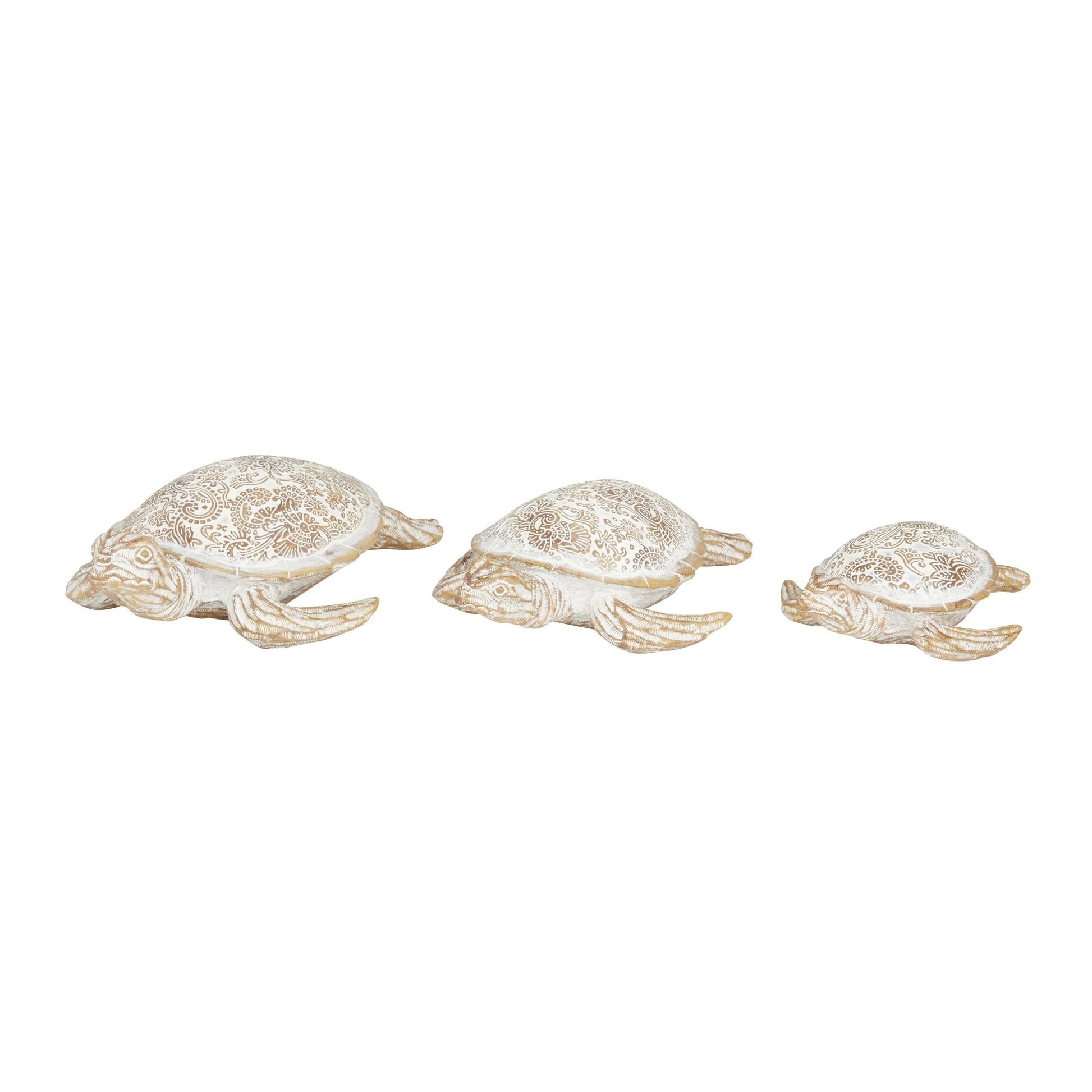 Set of 3 Turtle Beige Polystone Decorative Sculpture