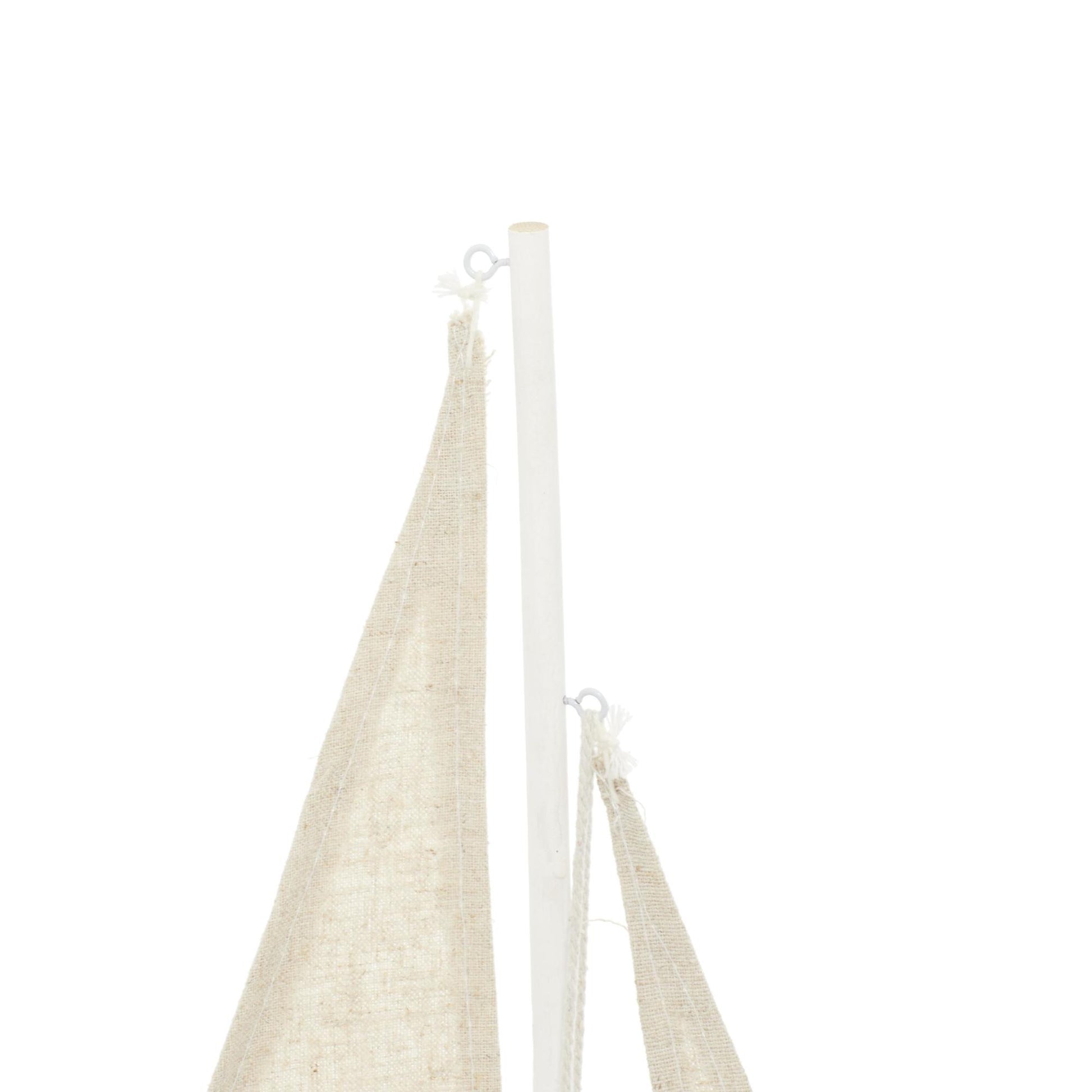 Sail Boat Blue Wood Distressed Decorative Sculpture with Cream Linen Sails and Brown Accents