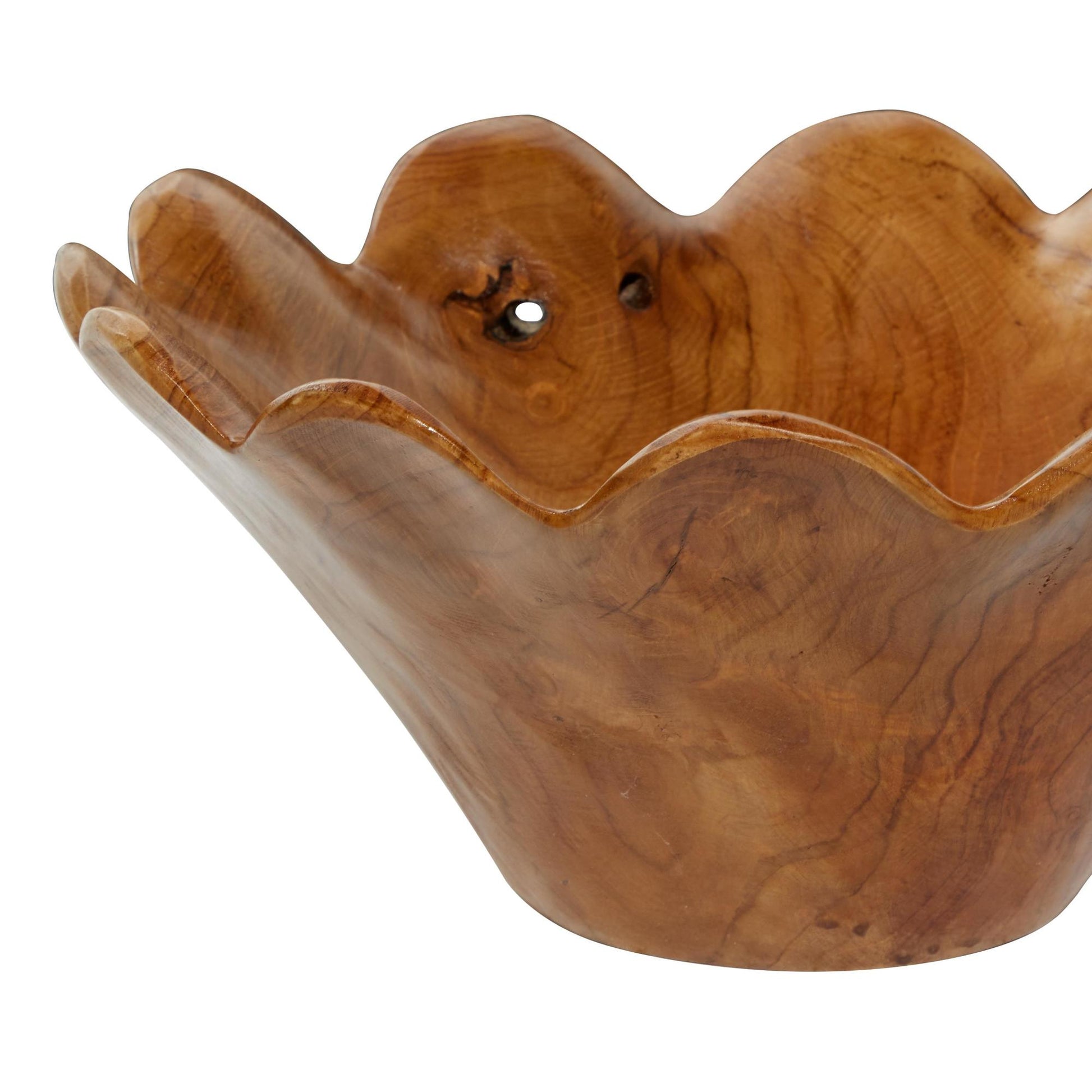 Set of 3 Floral Brown Teak Wood Handmade Large Decorative Bowl