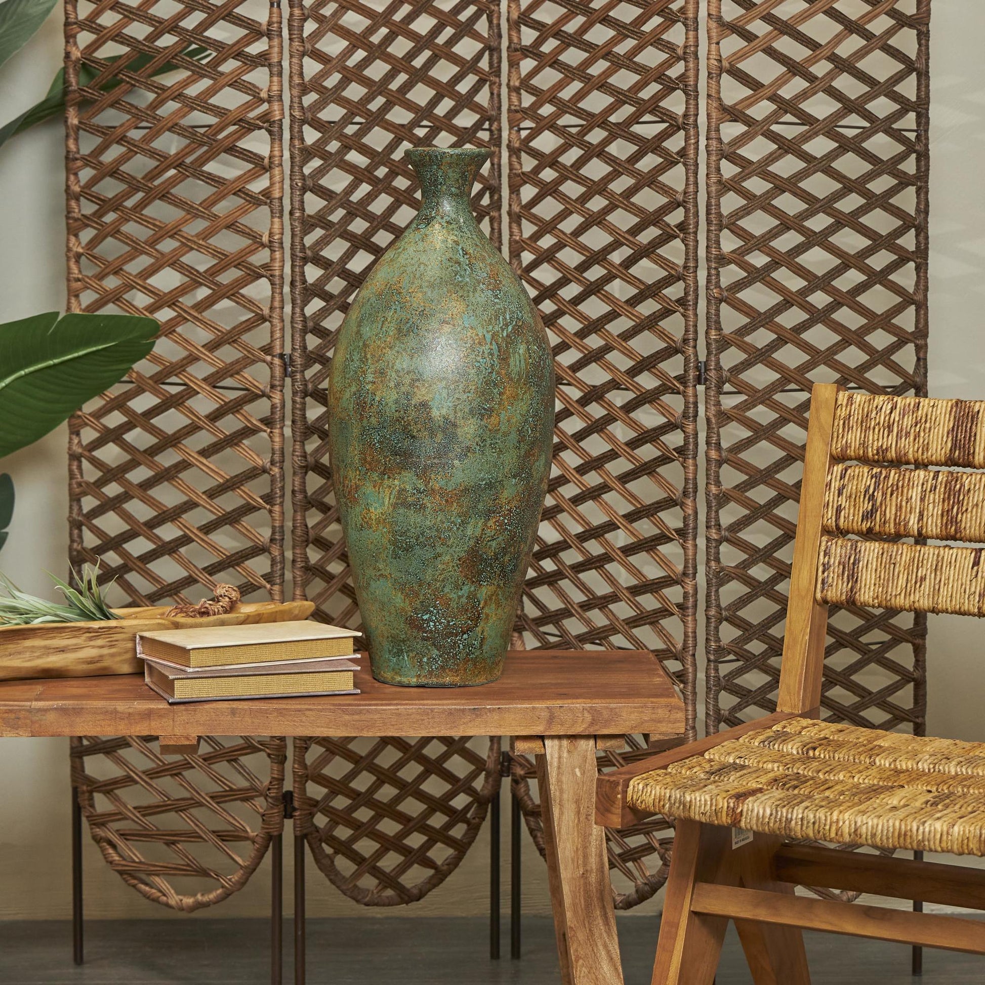 Green Ceramic Distressed Antique Style Decorative Vase