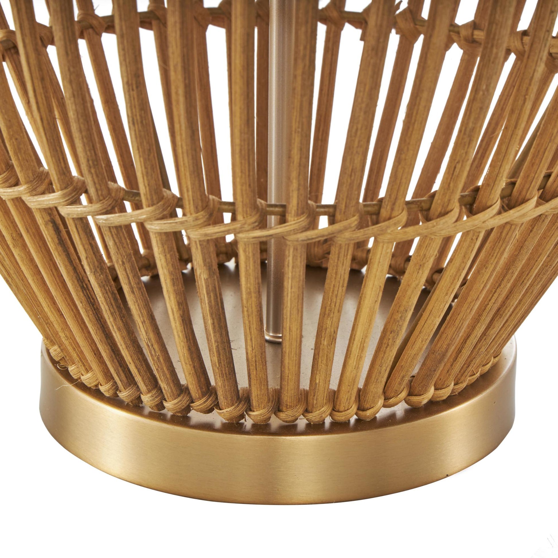 Brown Rattan Handmade Woven Open Frame Room Table Lamp with Gold Accents